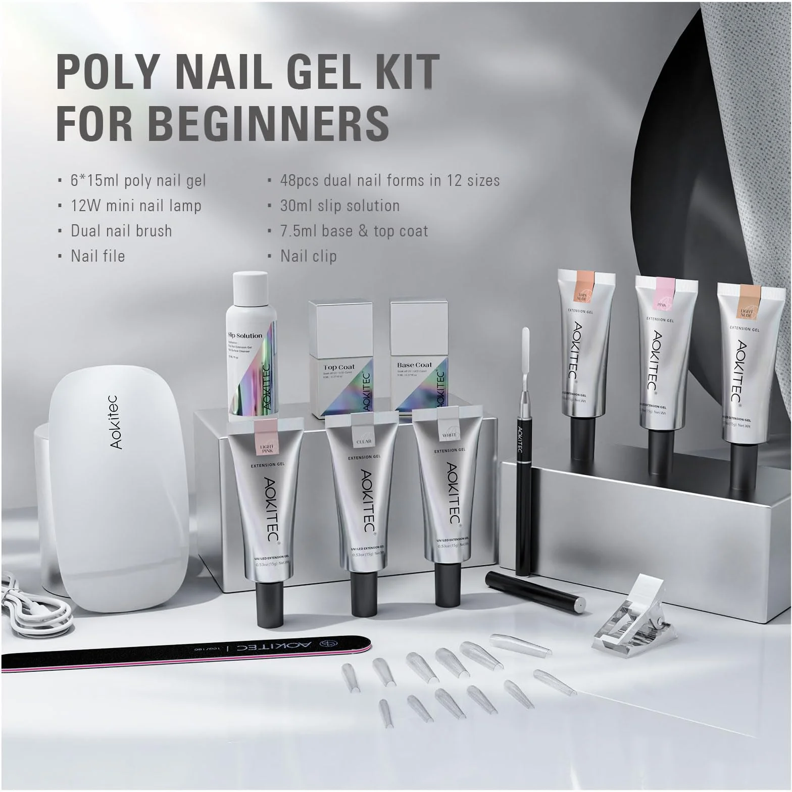 Aokitec Polygel Kit 6 Couleurs UV LED Vernis à Ongles Gel Extension