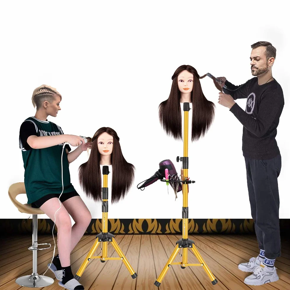 Trépied réglable en acier inoxydable pour perruque de 140 cm avec plateau à outils (tête de mannequin non incluse)