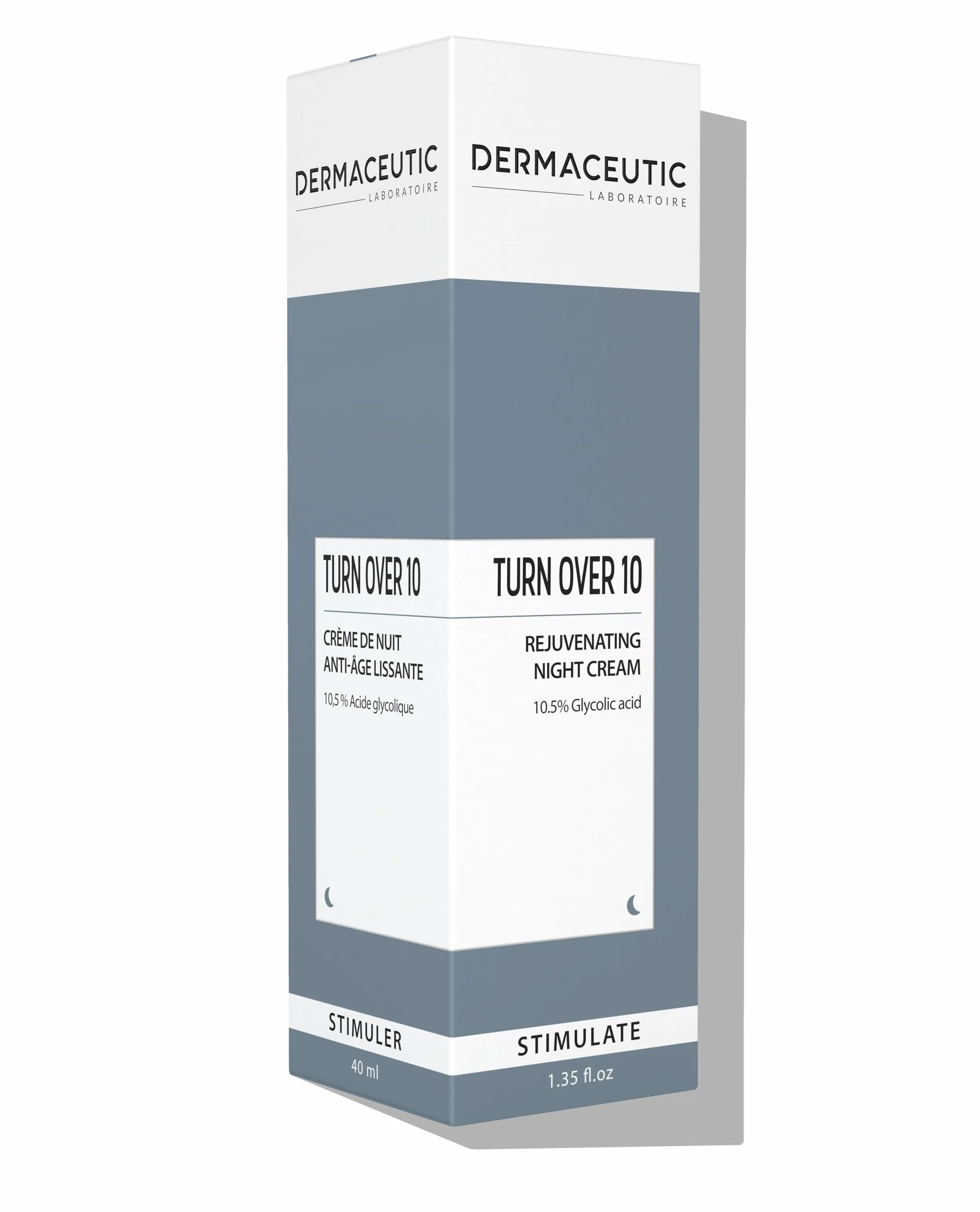Turn Over 10 | Crème de Nuit Anti-Âge | 10,5% de Solution d'Acide Glycolique AHA | Exfoliant Visage Anti-Rides & Taches, Imperfections & Impuretés | Soin Lissant & Purifiant | 40ml | Dermaceutic