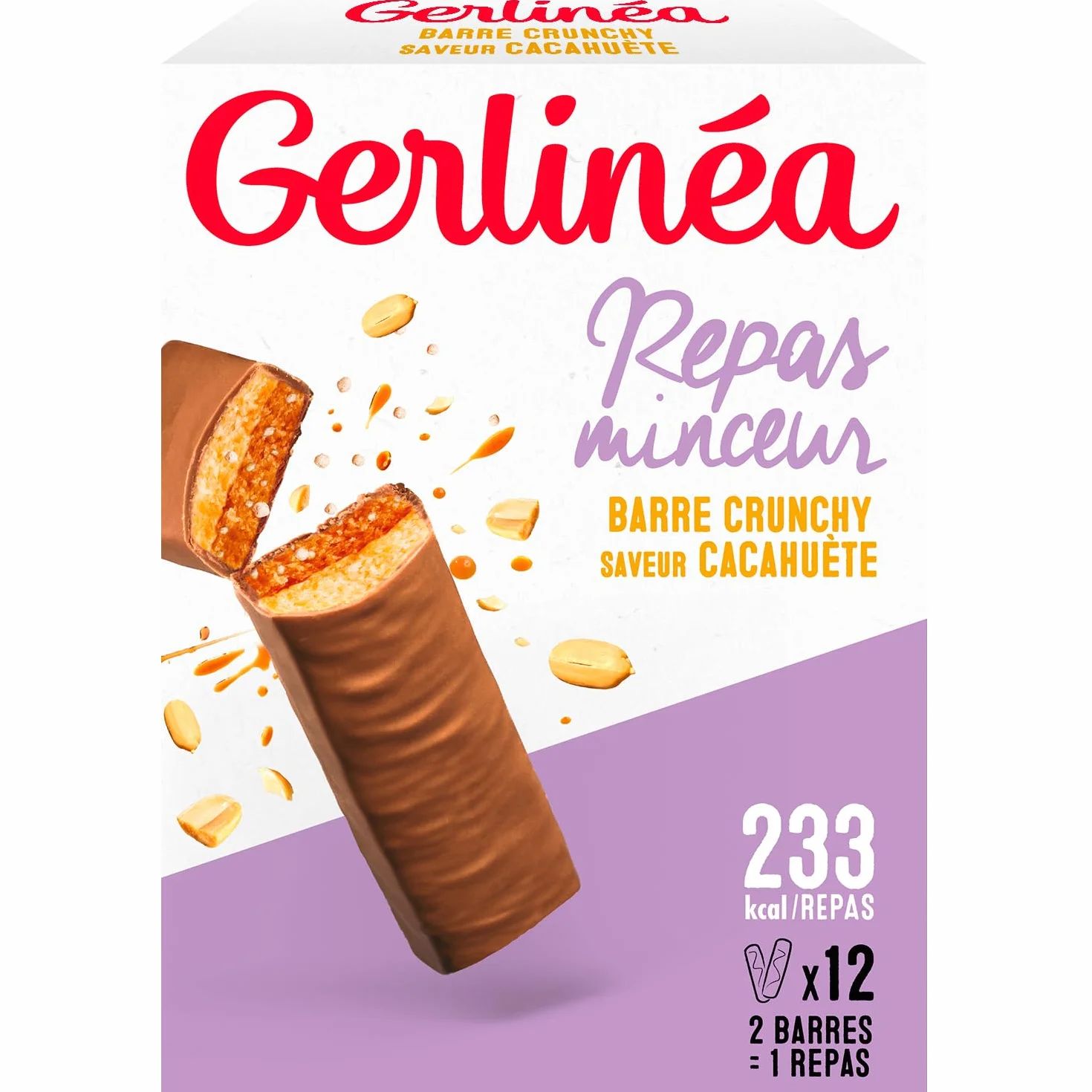 GERLINÉA Barre Repas Crunchy Chocolat au Lait Cacahuète Substitut de Repas Minceur Protéiné 240 Kcal 12 Barres 372 g