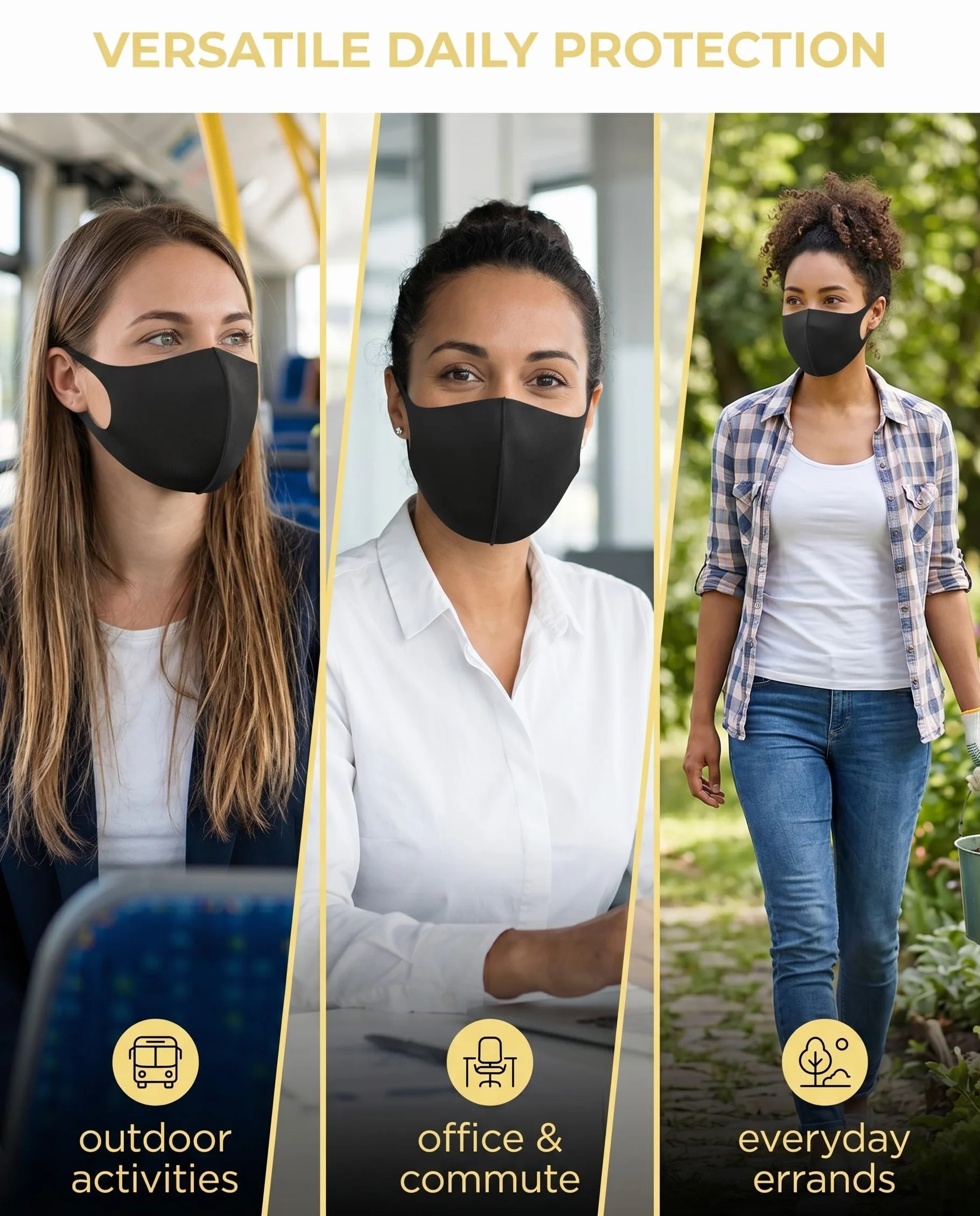 Masque Noir en Tissu Réutilisable Lot de 4 Masques de Protection Lavables Anti-Poussière