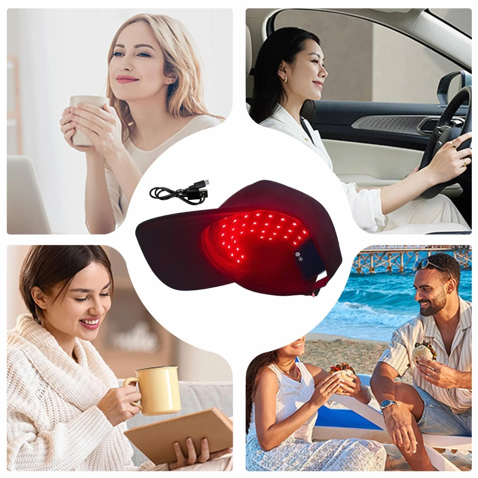 Bonnet De Croissance Des Cheveux – Appareil De Thérapie Par Lumière Rouge 660 Nm Et 450 Nm Bleue | 48 Perles LED Pour Le Soin Et L'épaississement Du Cuir Chevelu | Casque Portable Rechargeable De Type