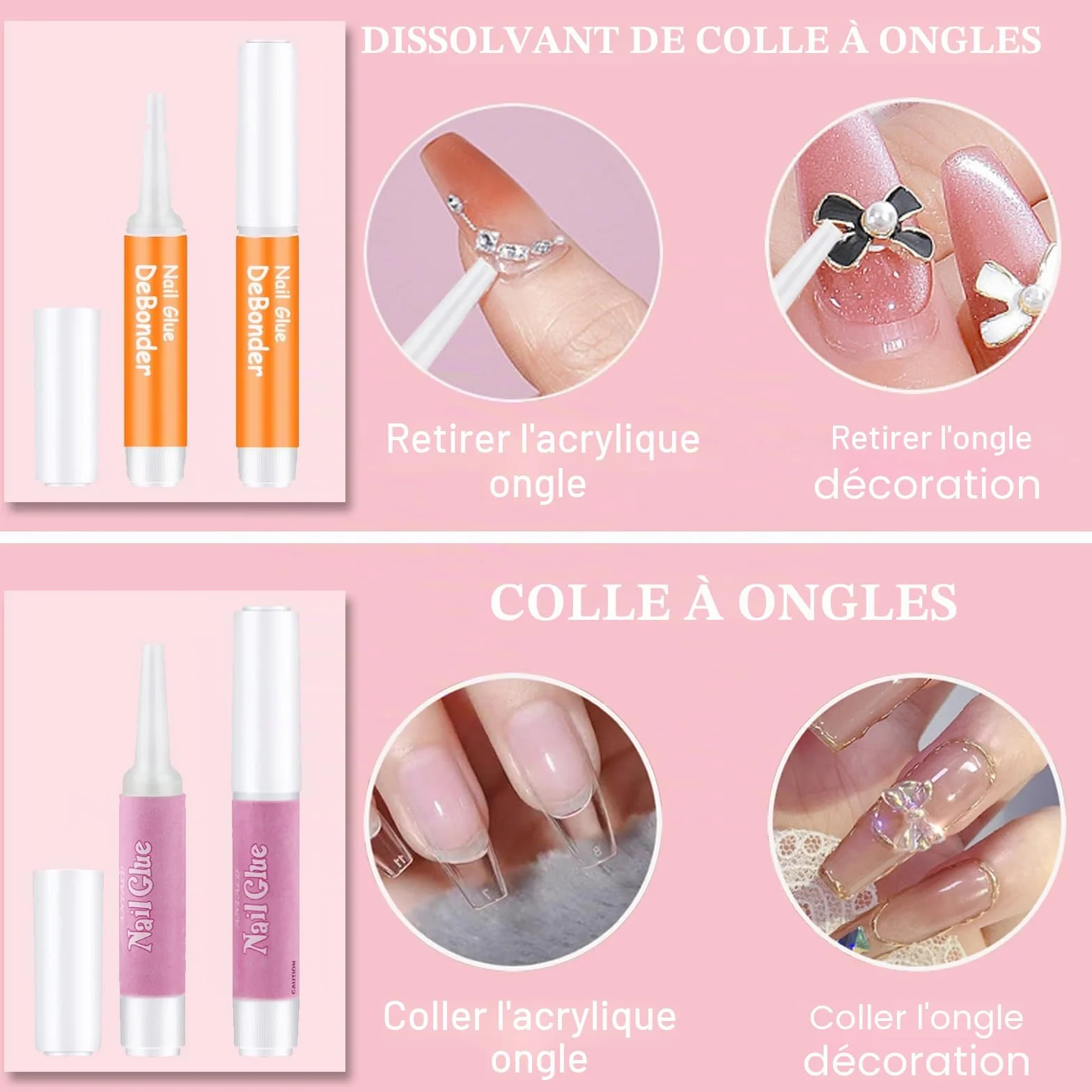 20Pcs/Set Faux Ongle Colle, ELALRAU Kit d'outils pour ongles pressés, Kit de préparation des ongles avec Autocollant D'Ongle de Colle, Dissolvant de colle à ongles pour emballage à pression
