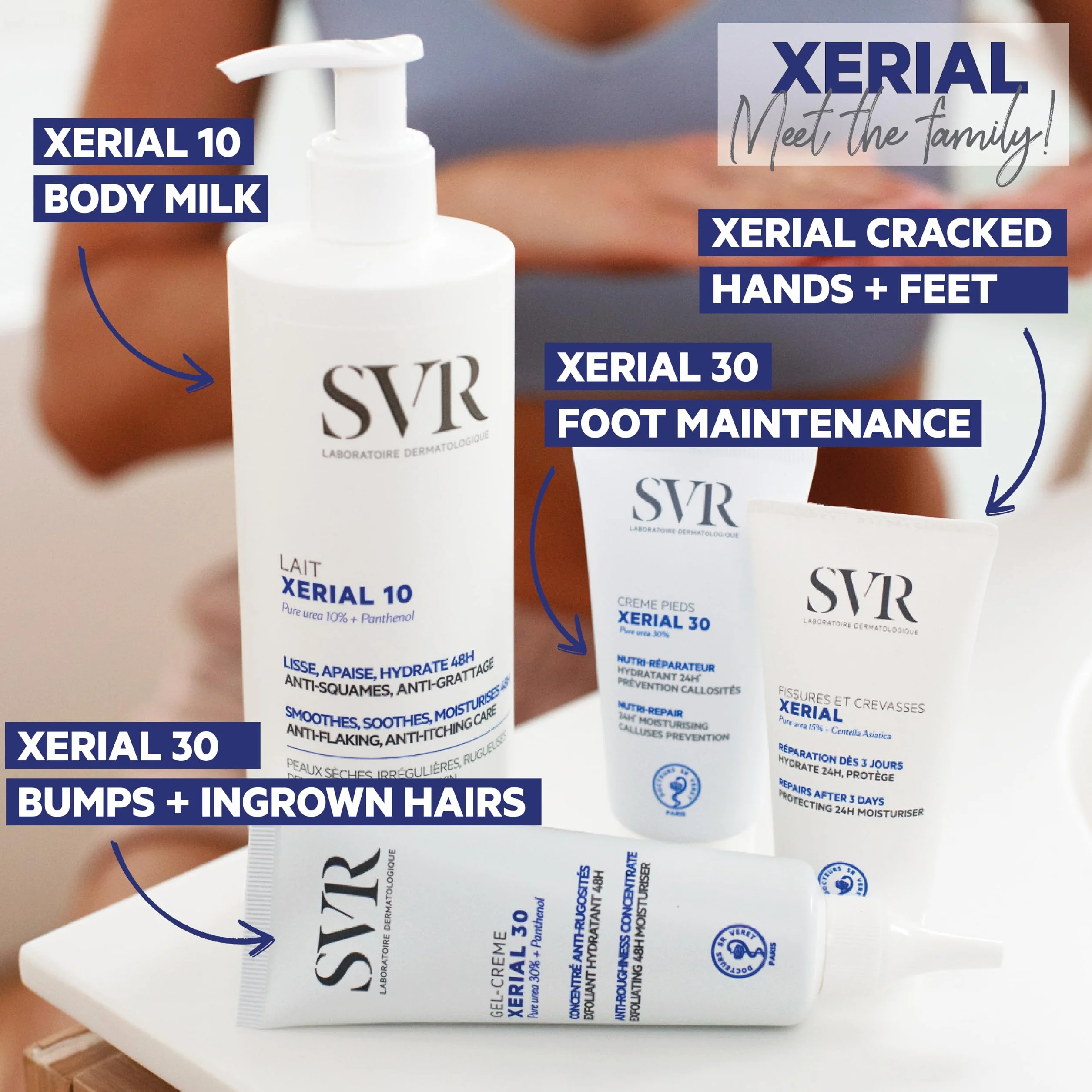 SVR Xérial Crème réparatrice 7 jours Pieds et mains très secs fissurés crevassés Urée pure 15% Centella Asiatica Panthénol 50 ml