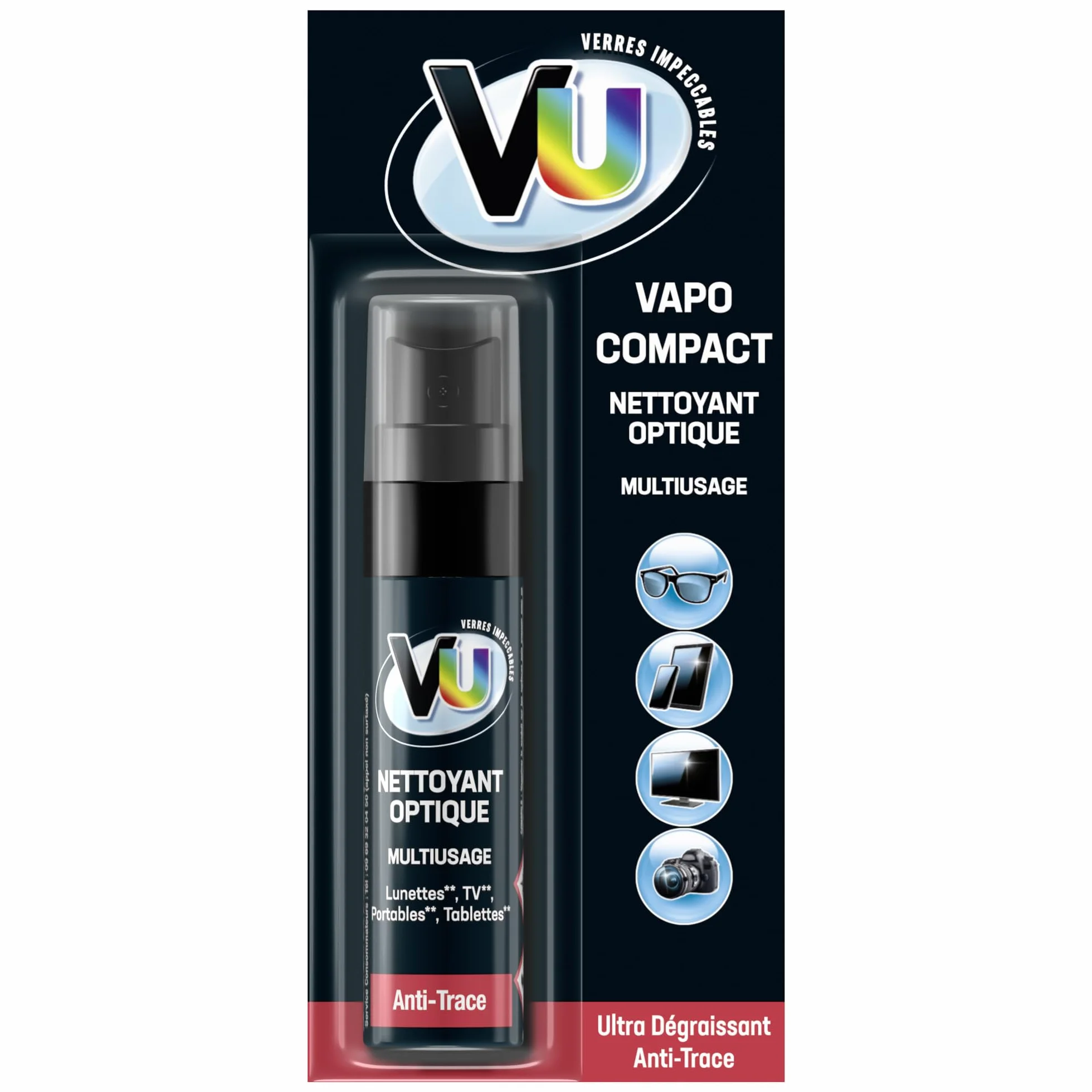 VU Vaporisateur Nettoyant Optique 20ml Spray Vapo Compact Nettoyant Lunettes Ecrans