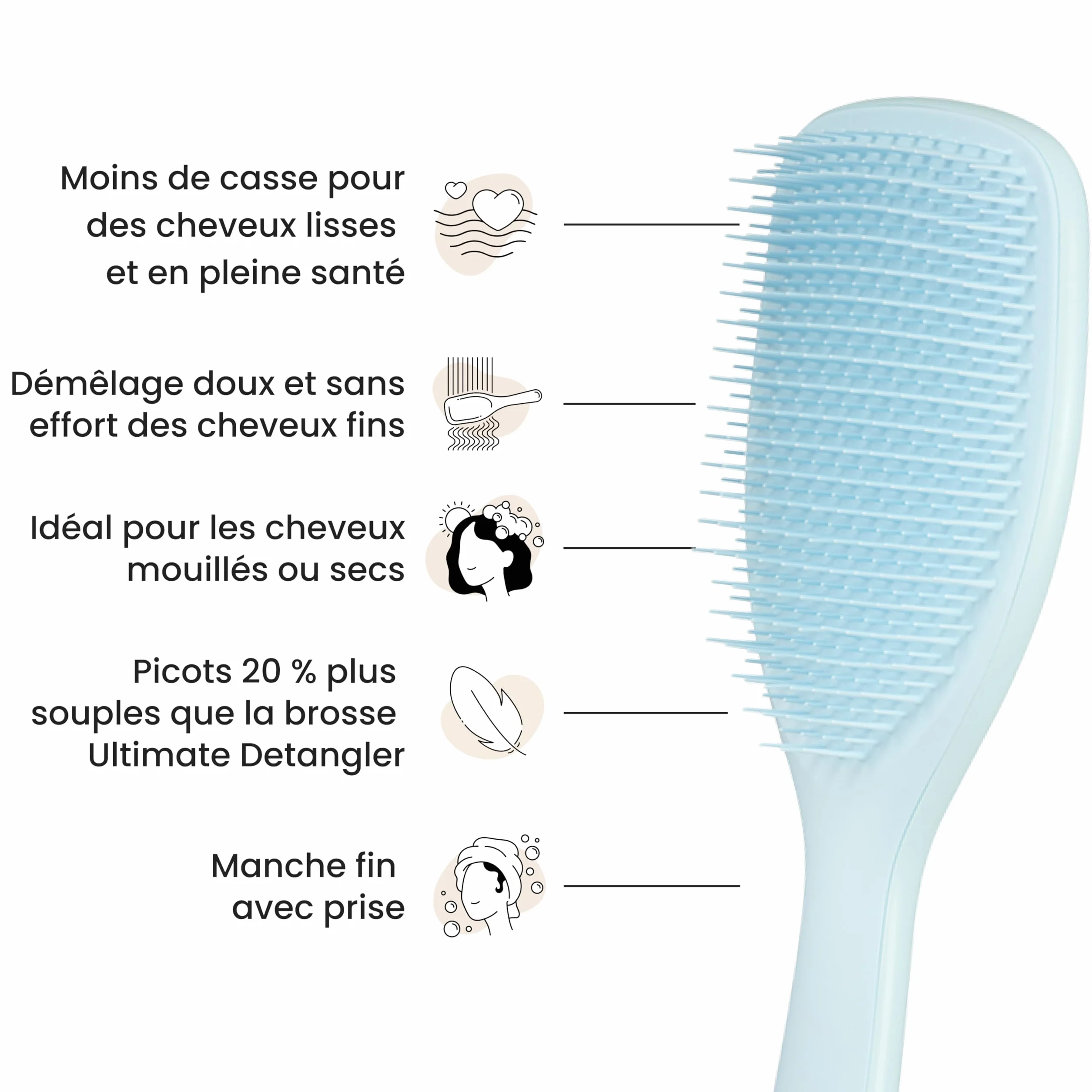 Tangle Teezer Ultimate Detangler Grande Brosse à Cheveux Cheveux Colorés Fins Picots Souples 2 Niveaux Bleu Mer