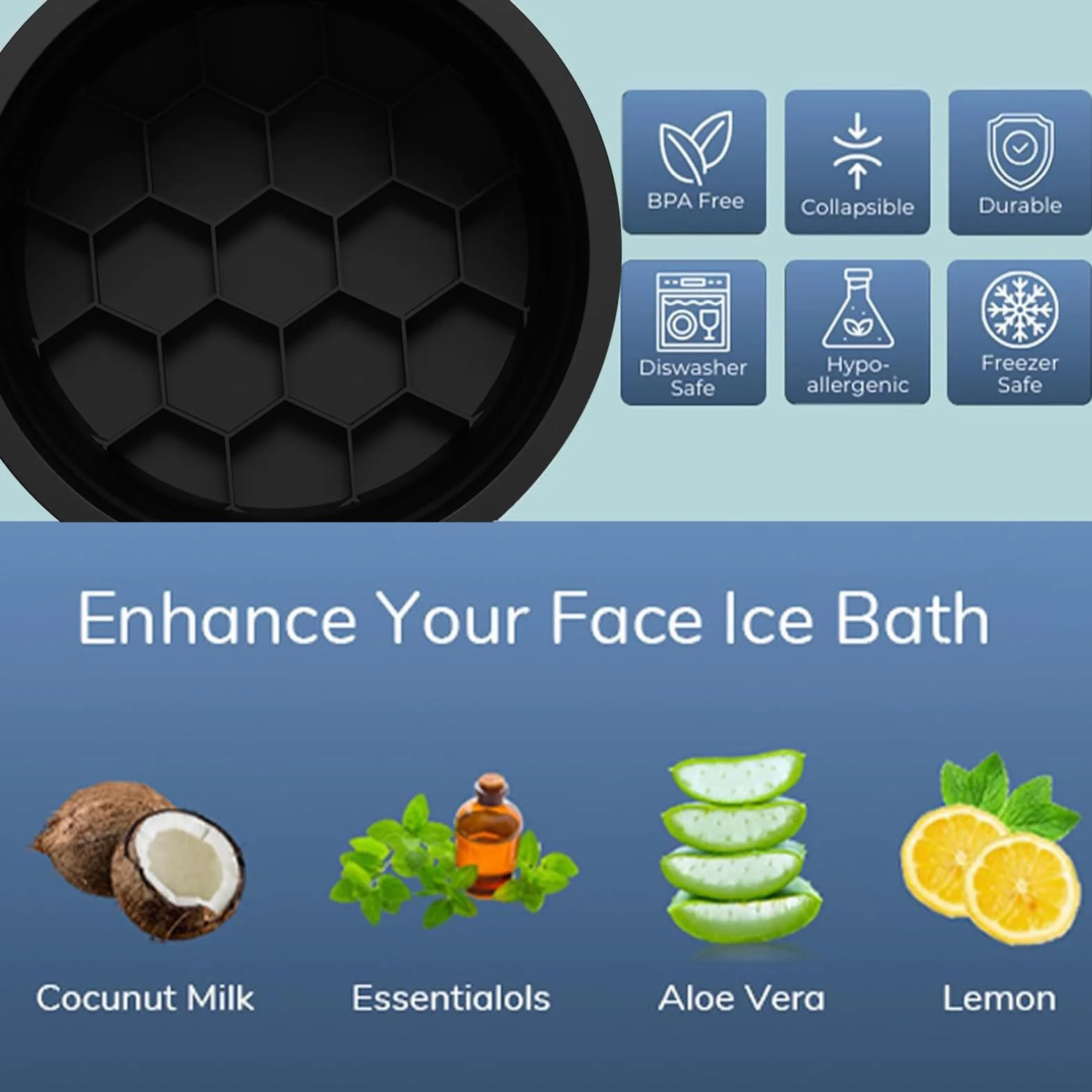 Bassin de Lavage Pliable en Silicone Bol Glacé avec Bac à Glaçons Intégré pour Visage