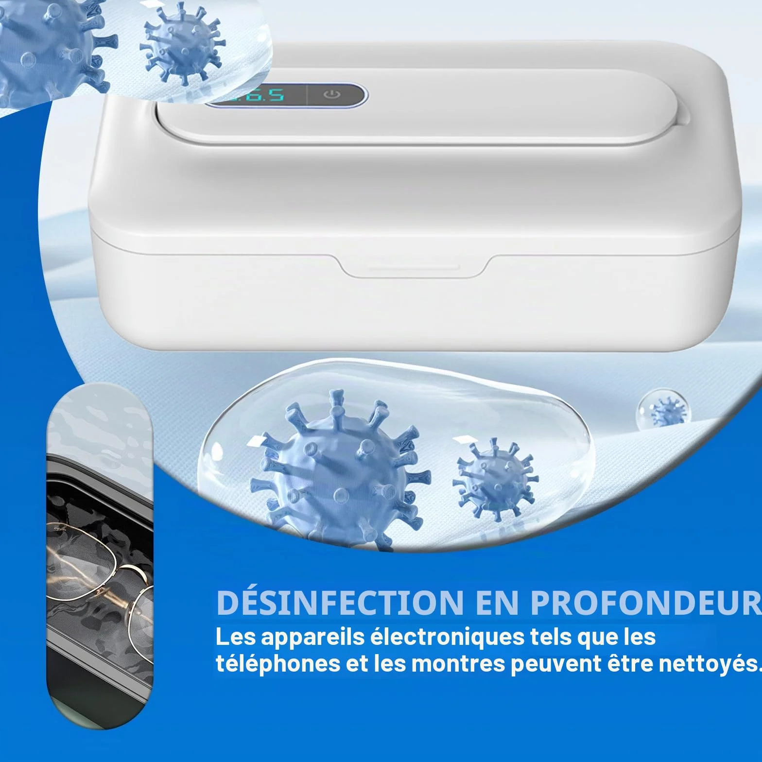 Boîte de désinfection UV : stérilisateur d'outils pour ongles avec affichage numérique, amovible pour l'utilisation Centre de désinfection UV pour téléphone portable, masques, lunettes, clés