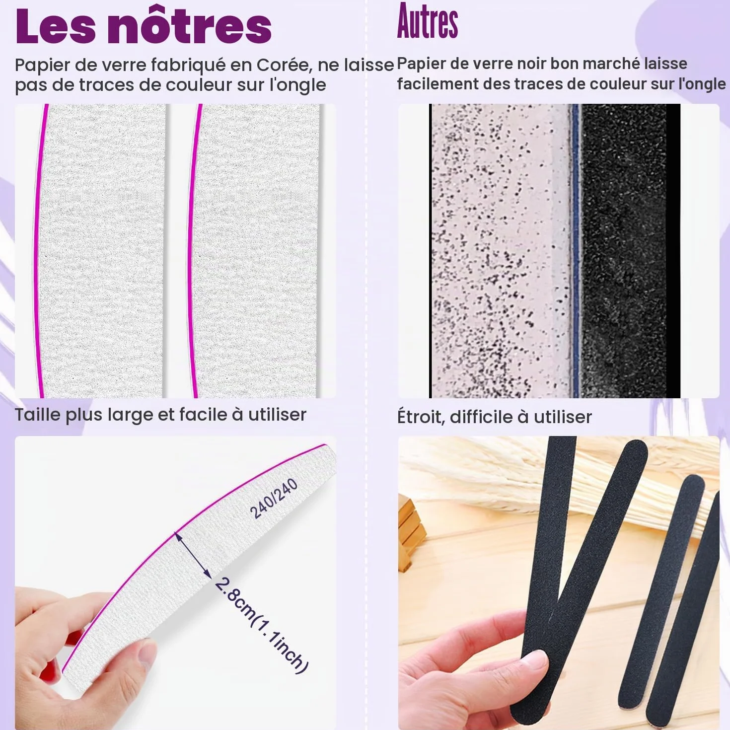 Limes à ongles professionnelles 240/240 double face émeri lot de 12