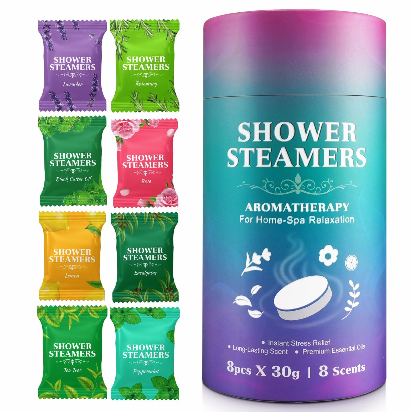 Set de vapeurs de douche d'aromathérapie 8 comprimés huiles essentielles premium soulagement du stress relaxation