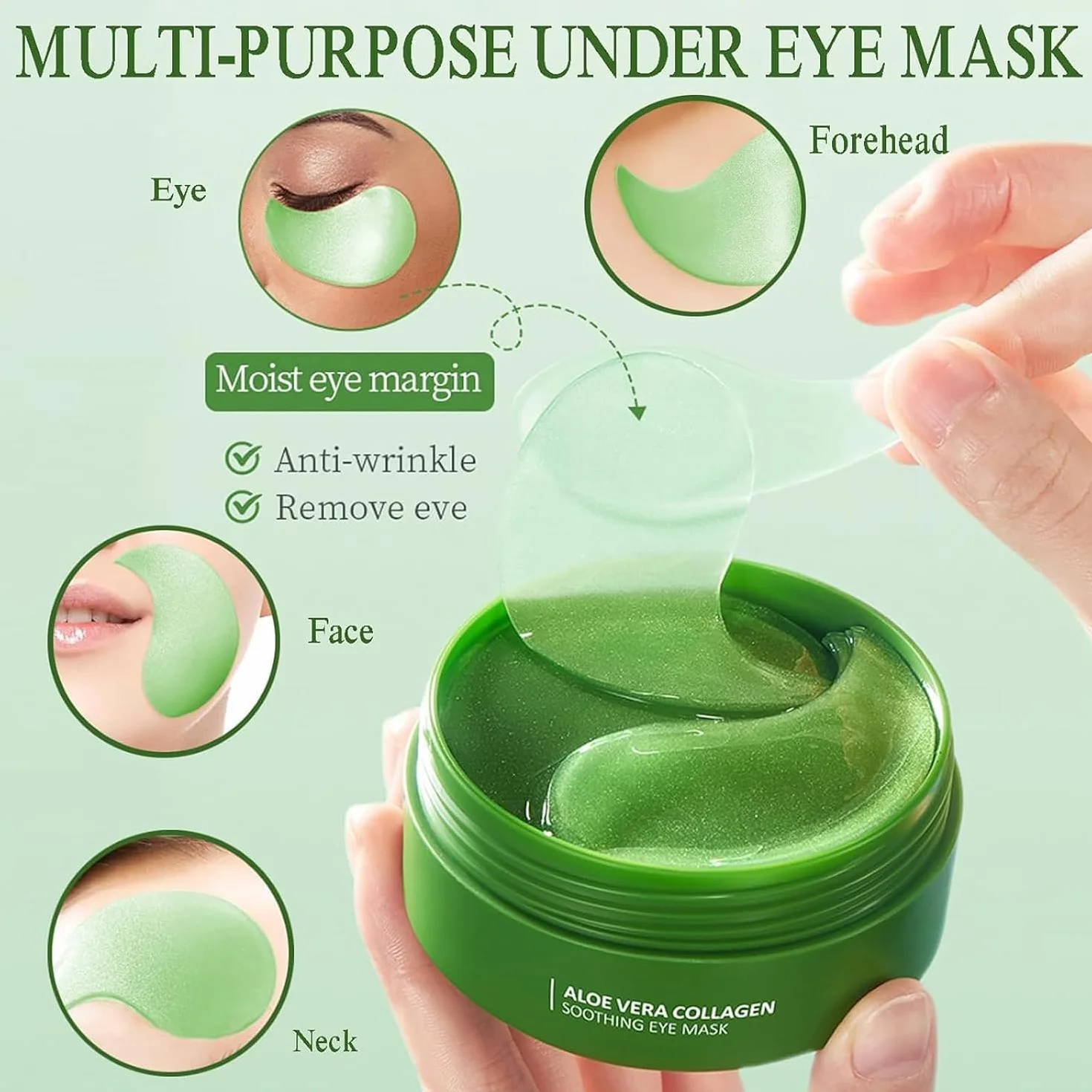 Patchs Yeux Anti Cernes Aloe Vera Collagène Acide Hyaluronique Masque Hydratant Anti Ride 80g