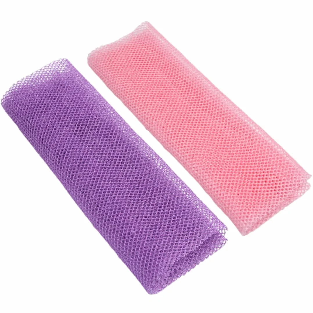 Filets Exfoliants pour le Corps 2 Pièces Éponge Douche Nylon Maille 20x65cm Rose et Violet