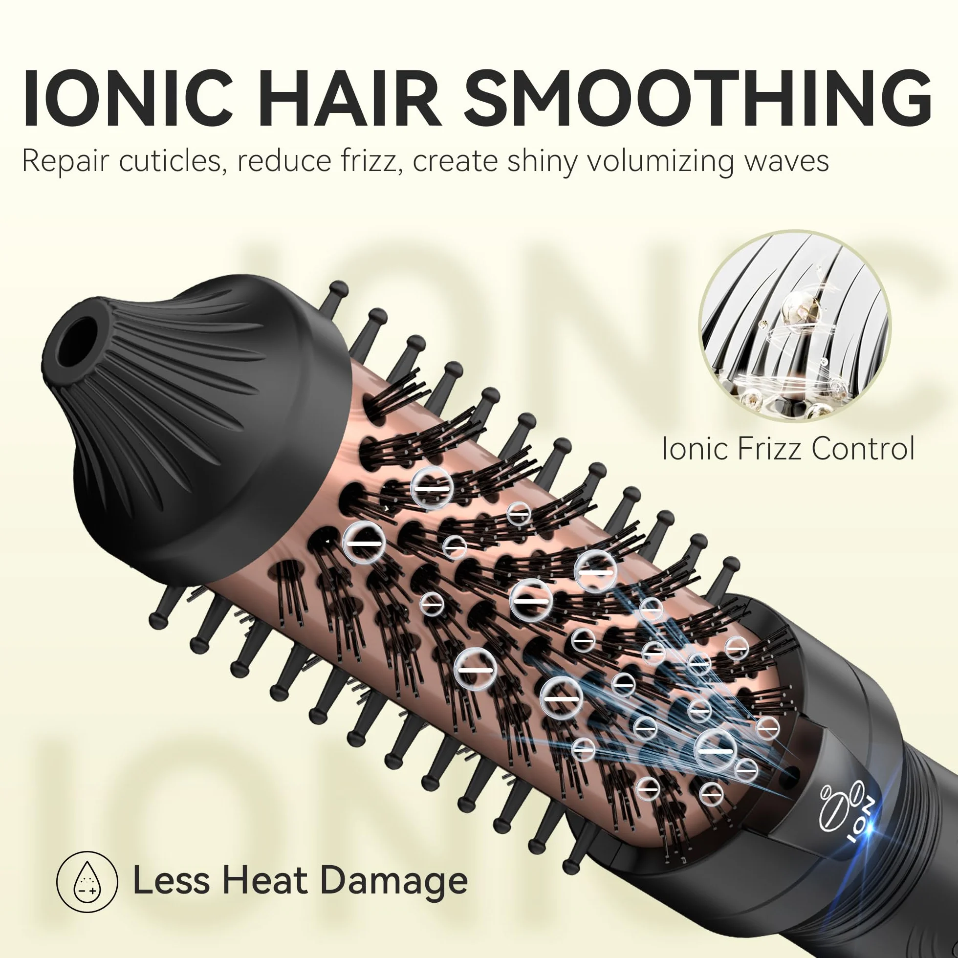 Thermal Brush, 27mm Brosse Thermique Brushing, MINI brosse chauffante, Fer à boucler ionique en tourmaline céramique pour cheveux courts à mi-longs, Température réglable, Double tension, Noir