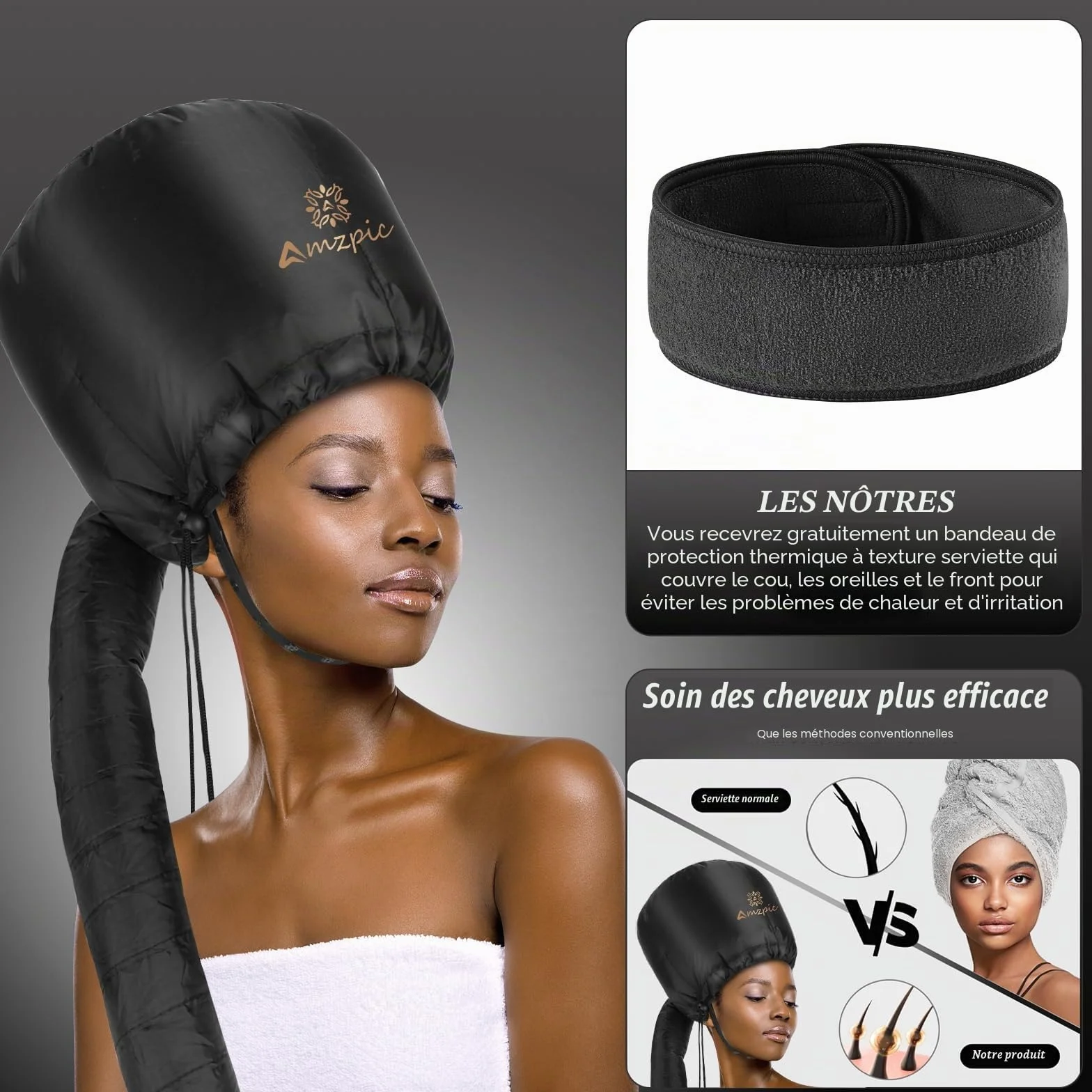 Fixation pour sèche-cheveux avec capuche, fixation douce et réglable pour sèche-cheveux extra large pour un séchage plus rapide à la maison, facile à utiliser pour le coiffage, le bouclage et