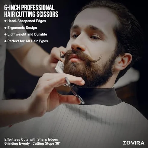 Zovira ciseaux de coiffure 6 pouces acier inoxydable professionnels