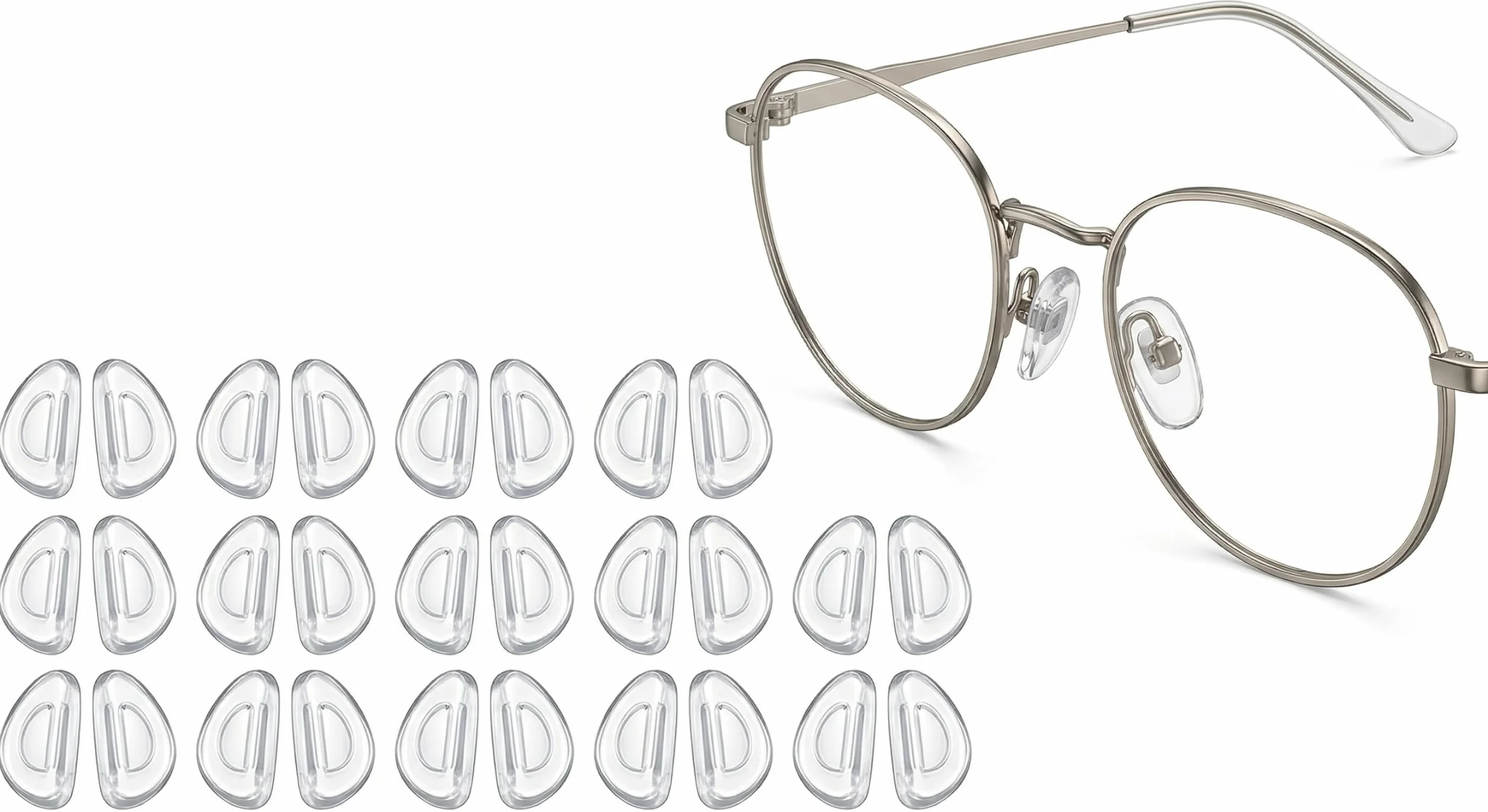 Plaquettes de Nez en Silicone à Coussin d'Air 30 Pièces Type D 2,5mm Auto-adhésif Transparent pour Lunettes