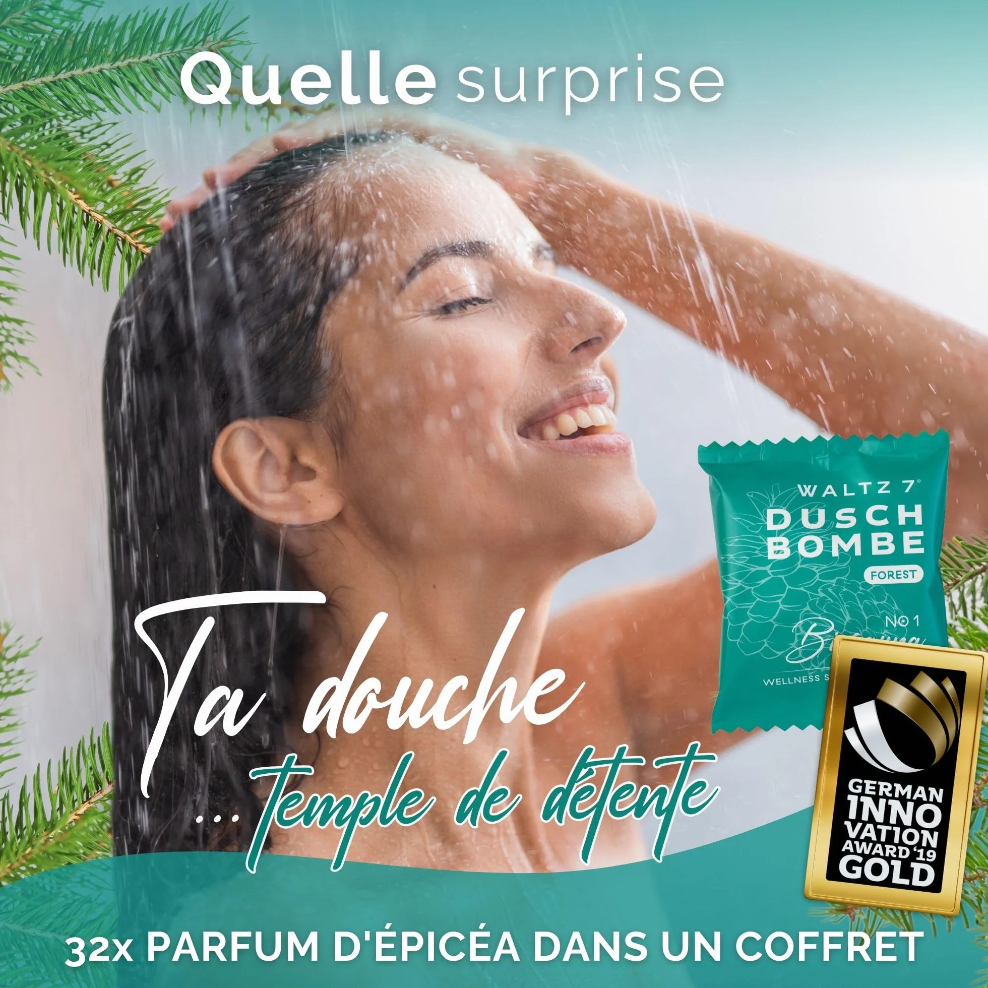 Bombes de Douche Épicéa Set 32 Sachets Aromathérapie Calmant Revigorant Relaxant Coffret Cadeau