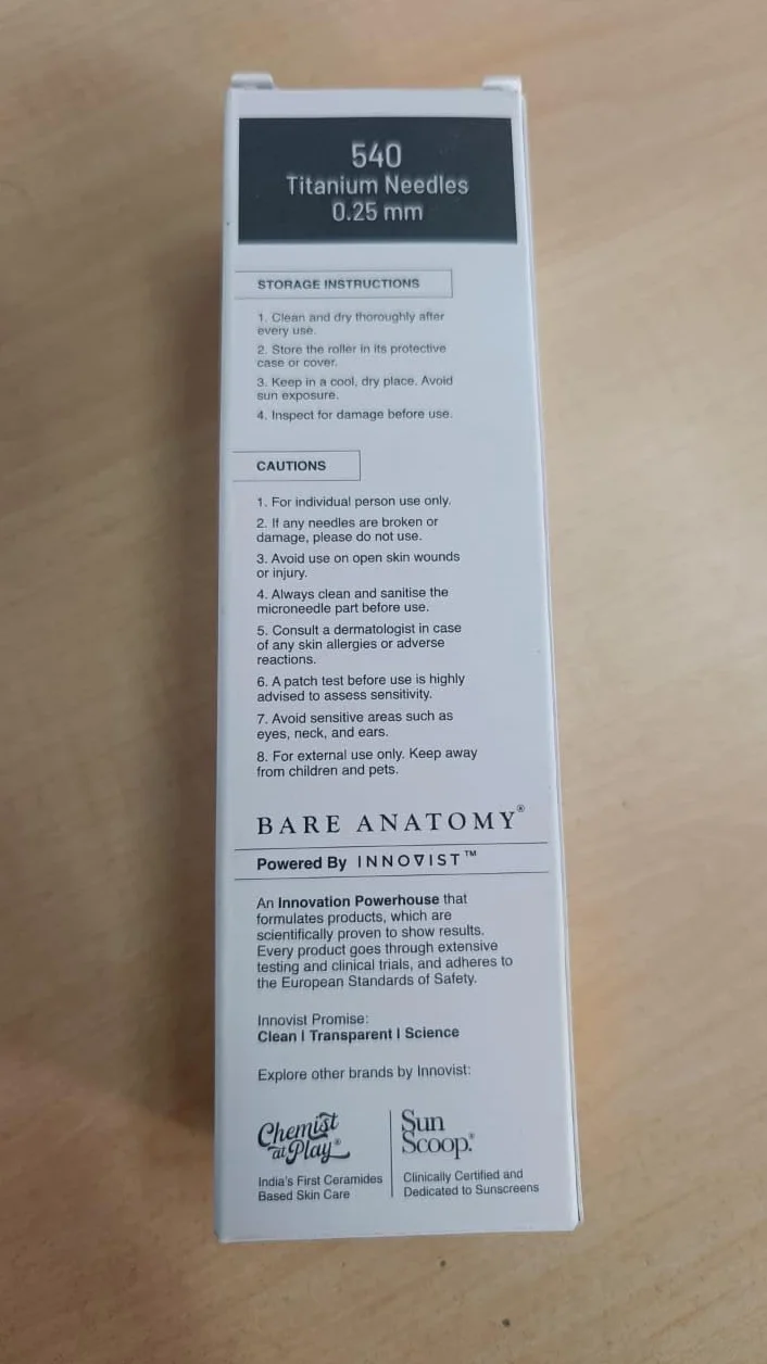 Bare Anatomy Derma Roller pour la pousse des cheveux | 0,25 mm avec 540 micro-aiguilles en titane | Stimule les follicules pileux et améliore la circulation du cuir chevelu