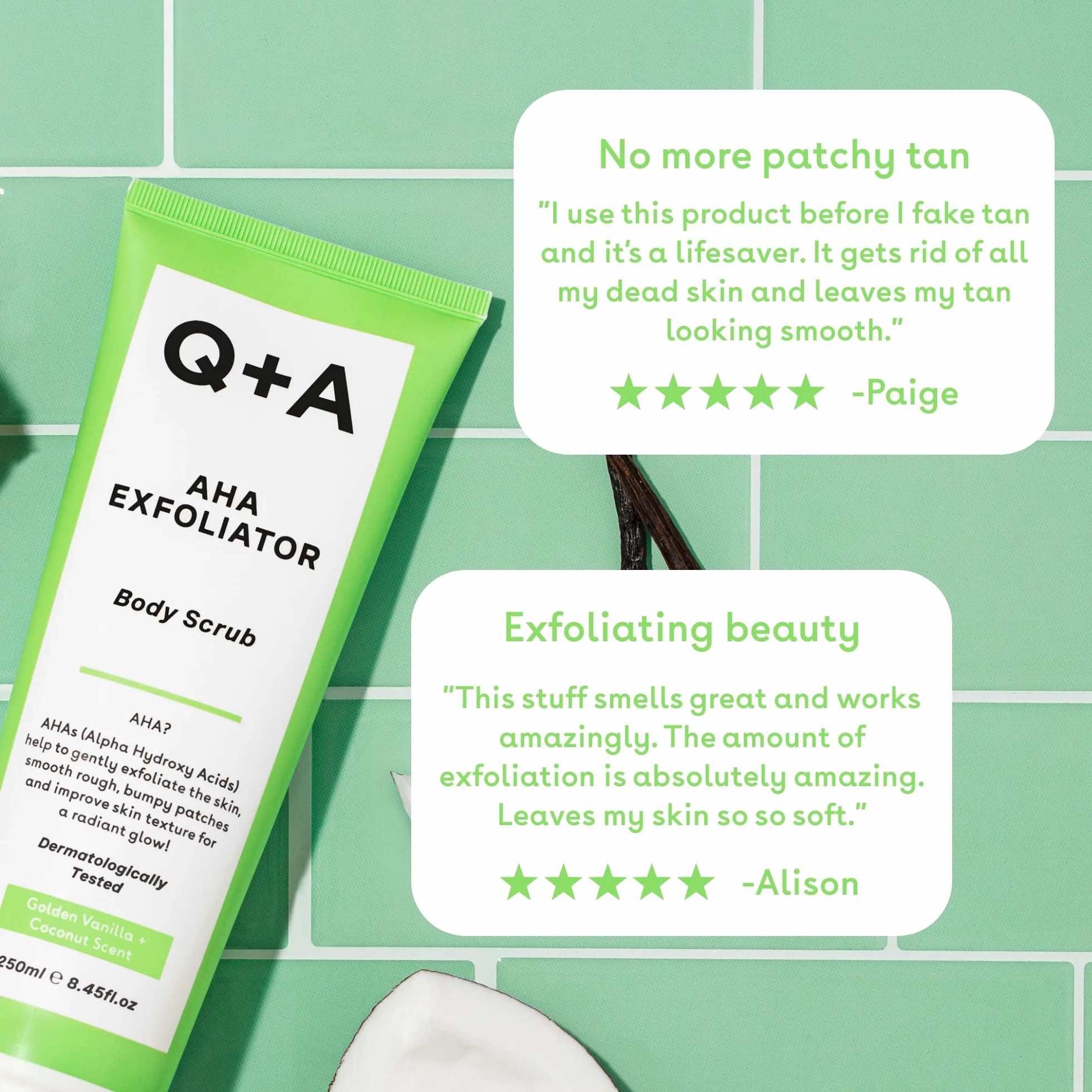Q+A Gommage Exfoliant aux AHA 250ml acide lactique acide glycolique exfoliants physiques