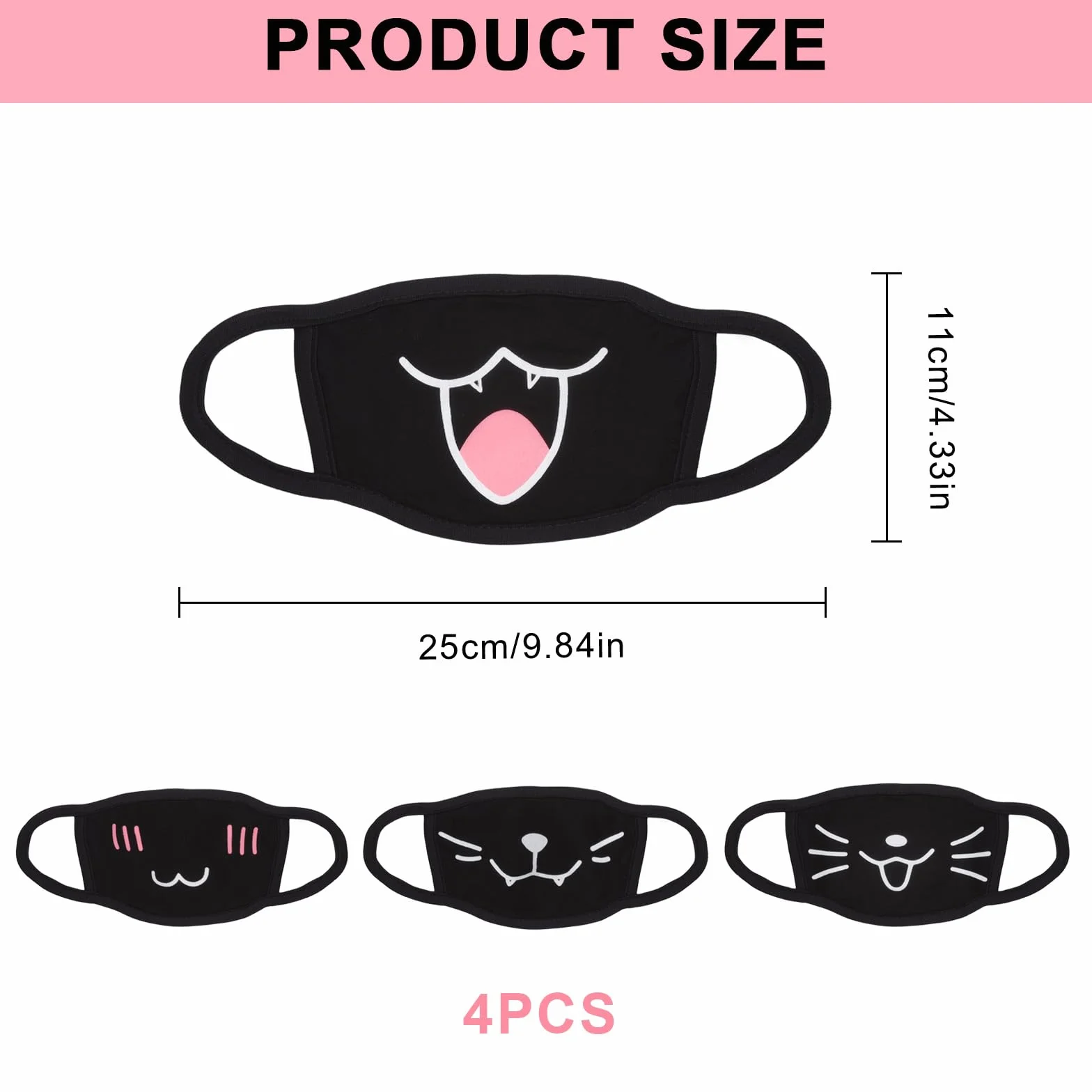 Masque Anime 4 Pièces Femboy Anti-Poussière Coton Réutilisable Cosplay Manga Cartoon Lavable