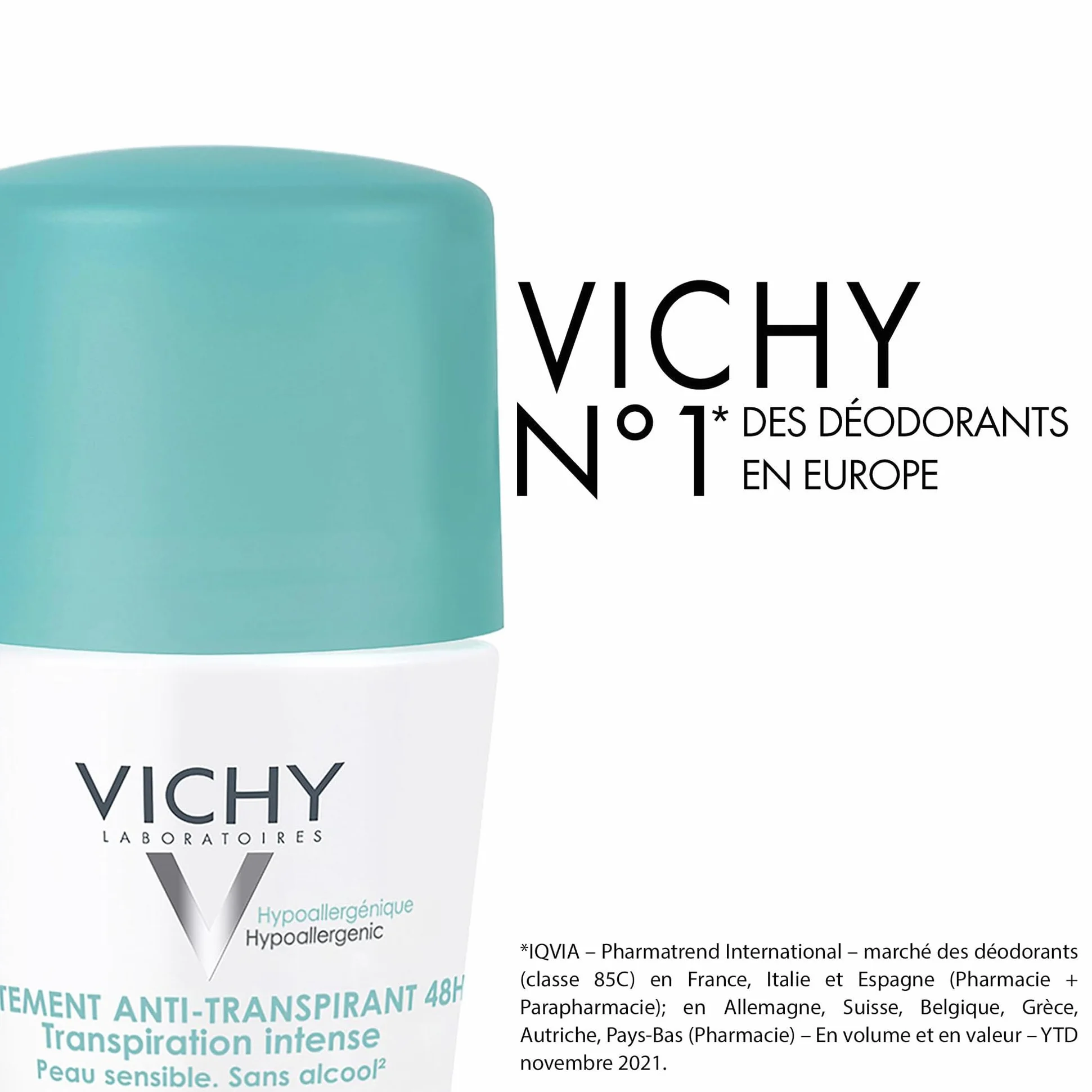Vichy Traitement Anti-Transpirant Intensif 48H Roll-on 50ml Sans Alcool Hypoallergénique