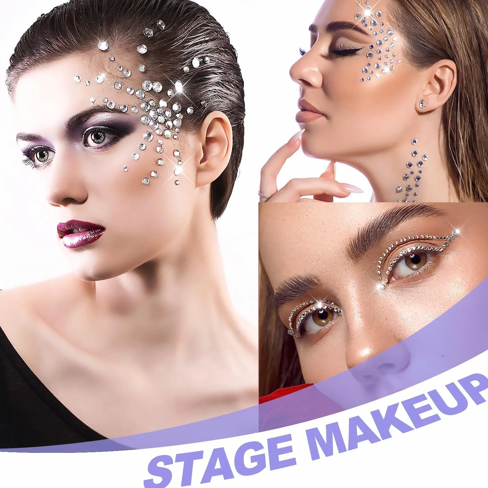 Strass Autocollant Visage 2542 Pcs, 5 Feuilles Strass Adhesif Rond pour DIY Artisanat Nail Body Maquillage Décoration (3/4/5/6mm)