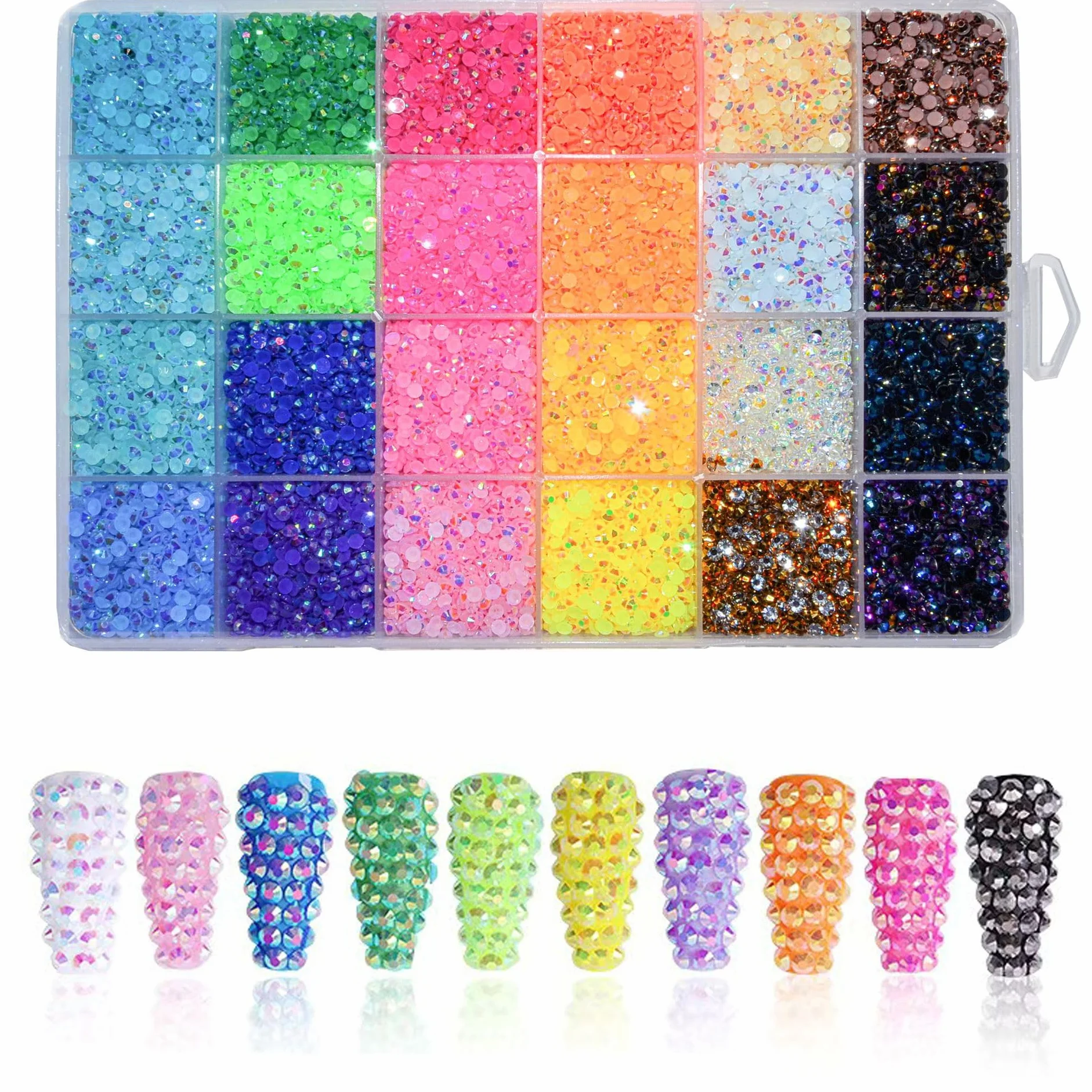 BetterJonny 24000Pcs Strass Ongle Nail Art 24 Couleurs 3mm Cristal Diamants à Dos Plat avec Pincette et Stylo Pointeur