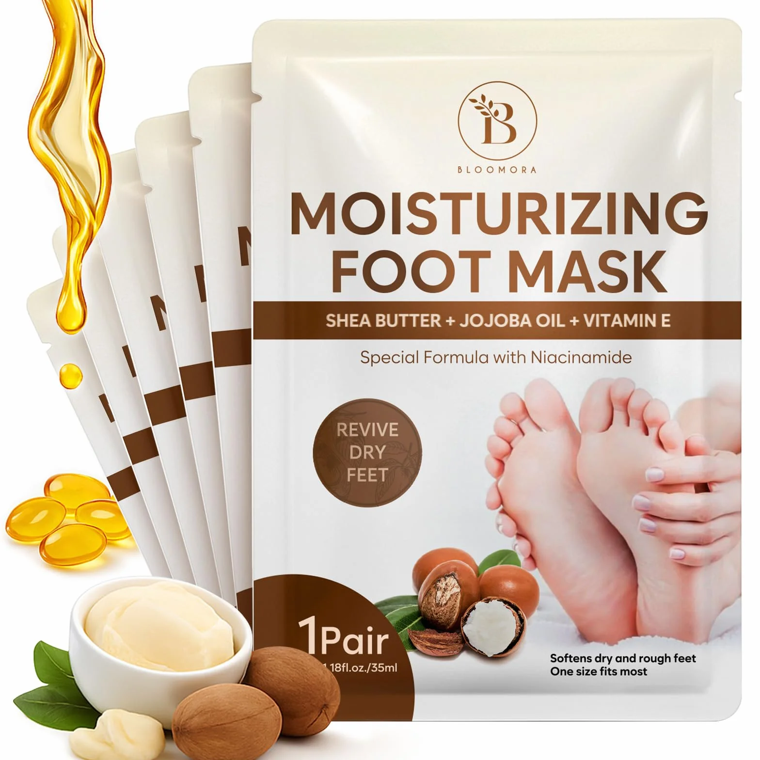 Masque Pied Hydratant au Beurre de Karité, Huile de Jojoba et Vitamine E pour Pieds Très Secs et Abîmés – 6 Paires