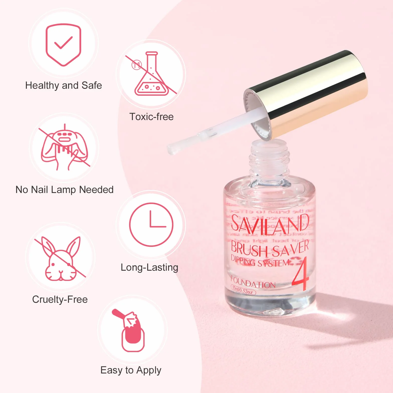 Saviland Kit Liquide de Tremper Complet 4x15ML Base et Top Coat Professionel pour Dip Powder