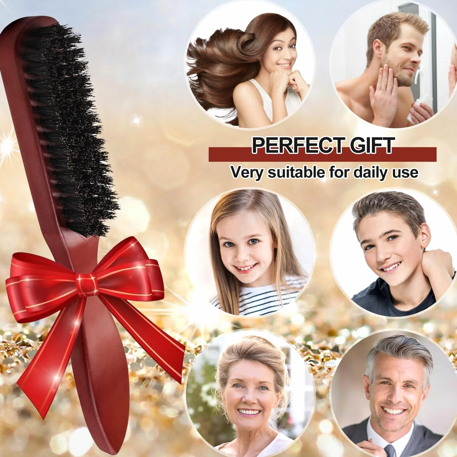 Brosse en Poil de Sanglier pour Cheveux Homme Femme Nettoyage Barbe