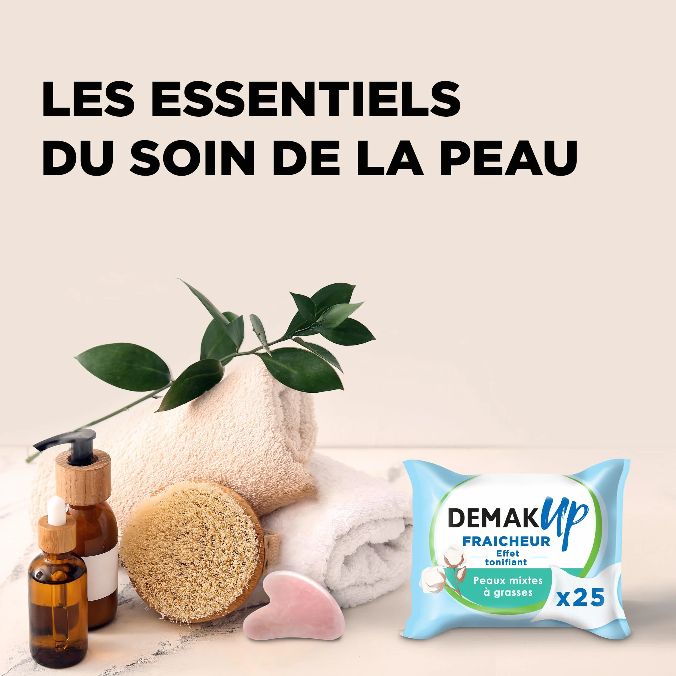 Demak'Up Fraîcheur Lingettes à démaquiller Visage et Yeux Peaux Mixtes à Grasses 3x25