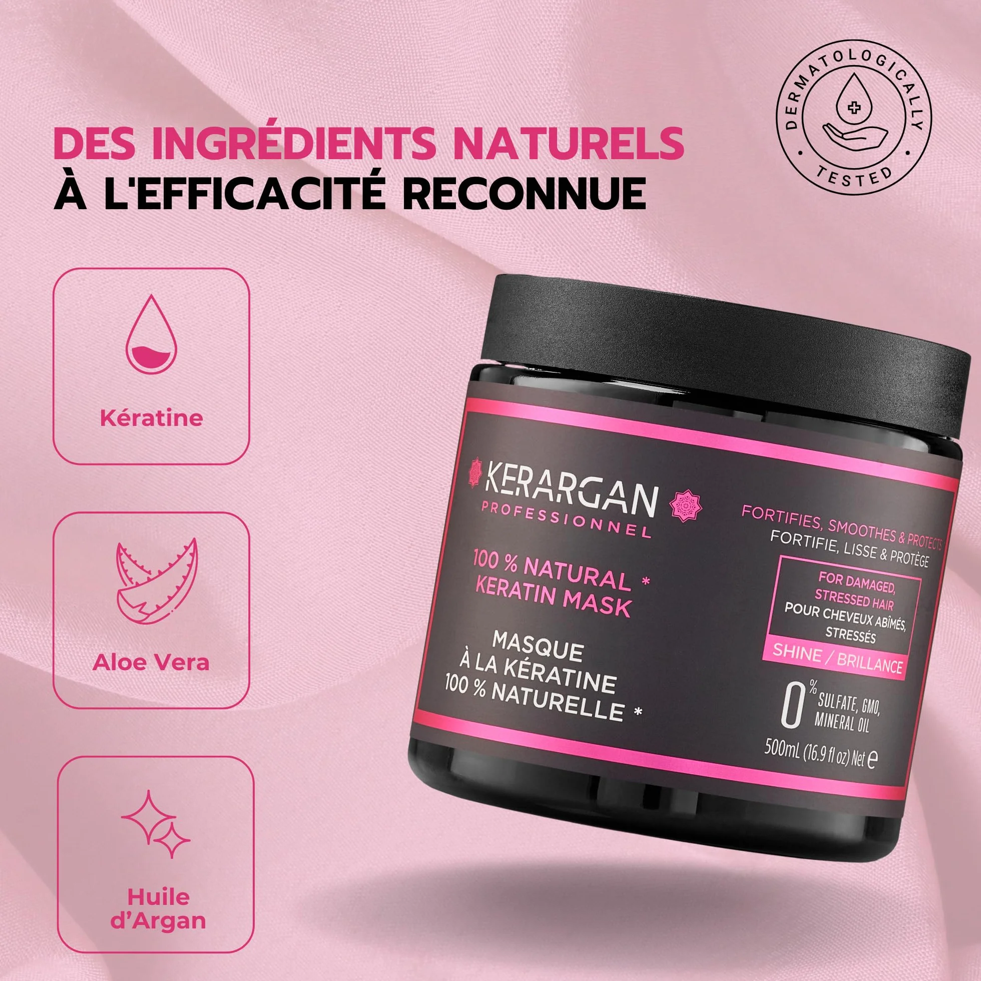 Kerargan Masque Capillaire Ultra Réparateur à la Kératine 500ml Cheveux Abîmés Fortifie Lisse Protège Sans Sulfate