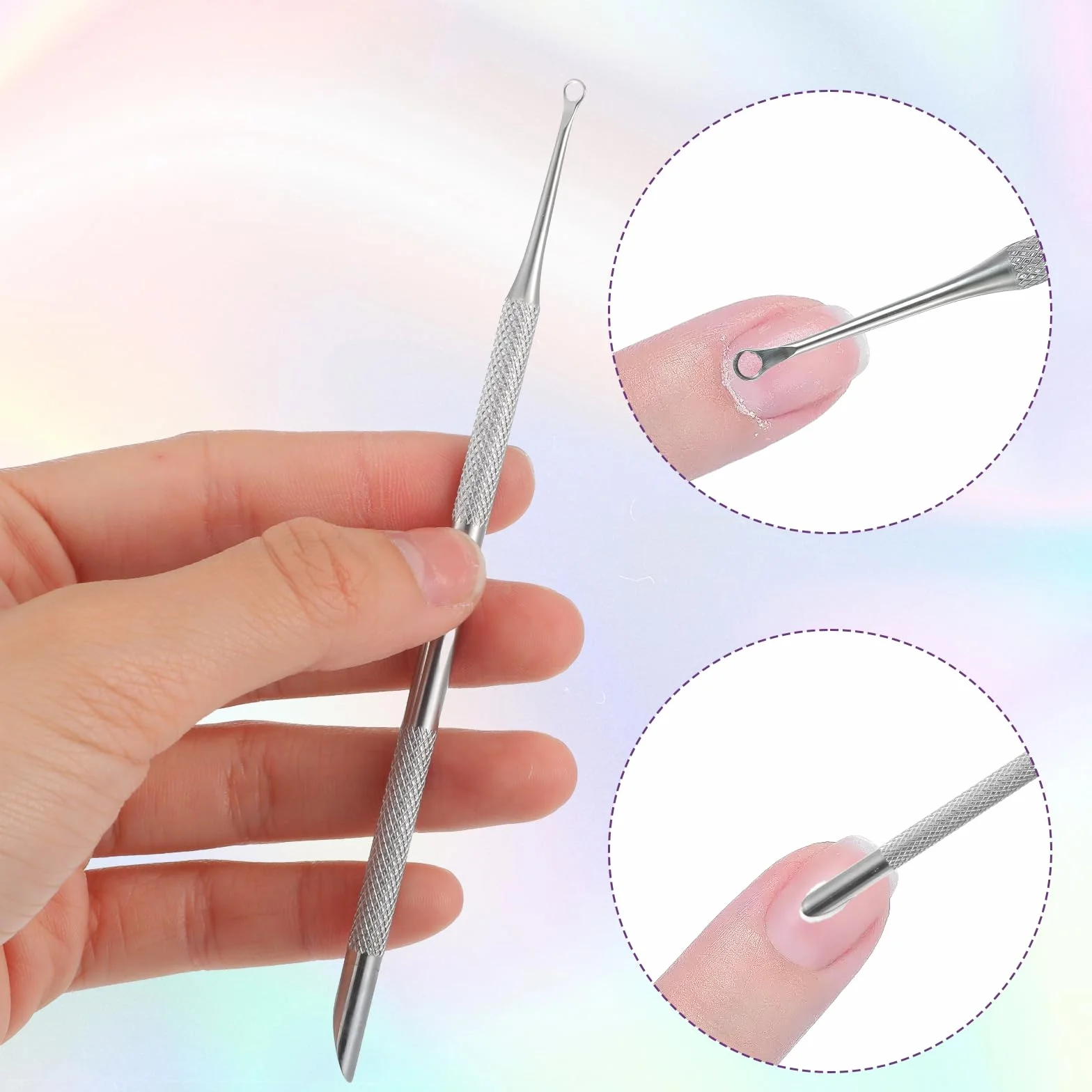 TIESOME Repousse-cuticules double extrémité avec 10 feuilles papier de verre dissolvant vernis à ongles outil professionnel manucure pédicure argenté