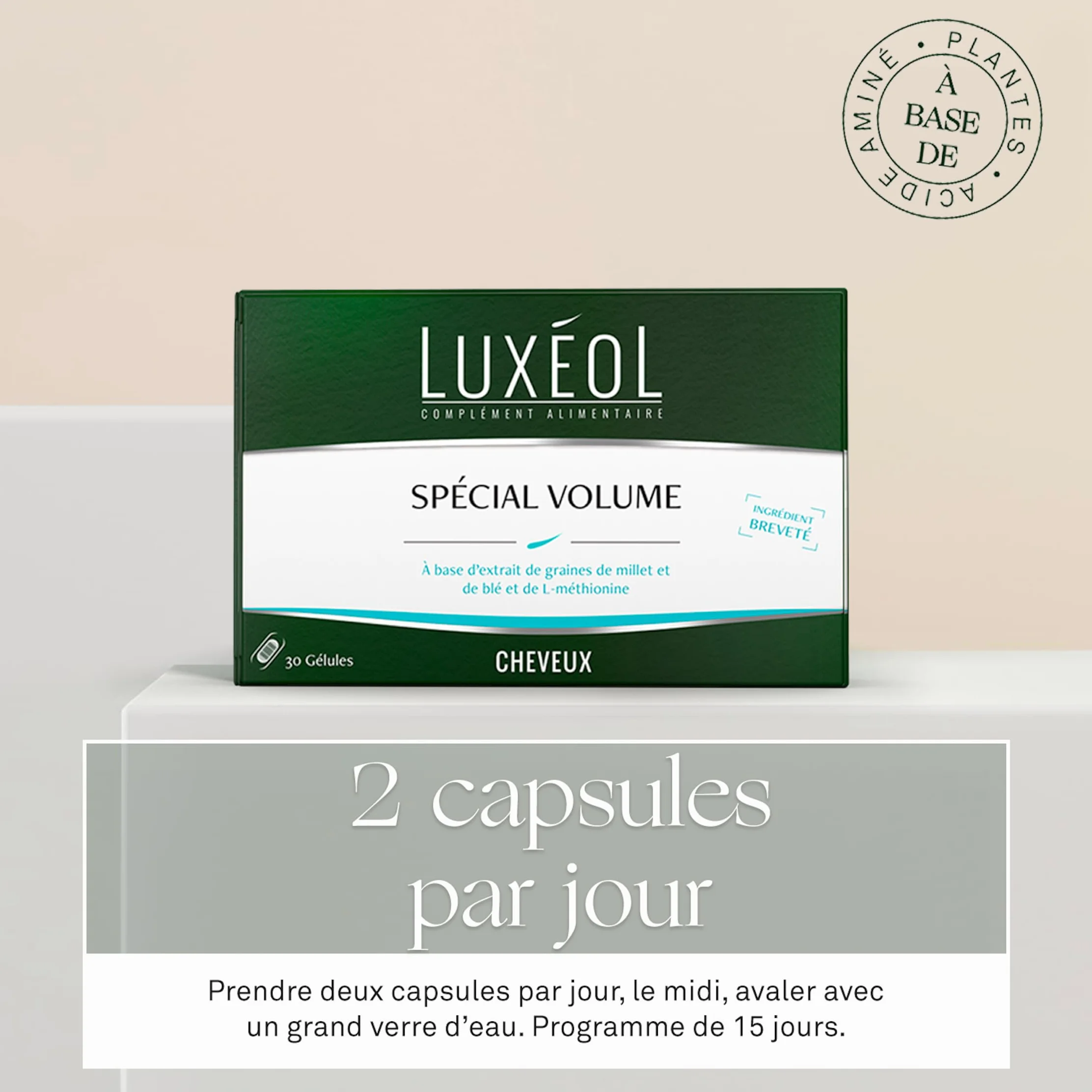 LUXÉOL Spécial Volume Complément Alimentaire Brillance Blé Millet L-Méthionine Programme Cheveux 15 Jours 30 Capsules