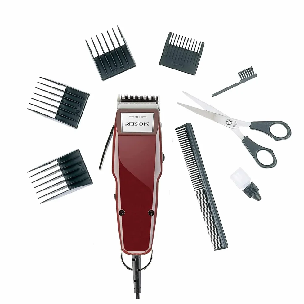 Tondeuse à cheveux filaire Moser 1400, jeu de lames en métal pour une coupe précise et exacte, moteur robuste et puissant, longueur de coupe variable avec 5 positions verrouillables de 0,7 à 3 mm