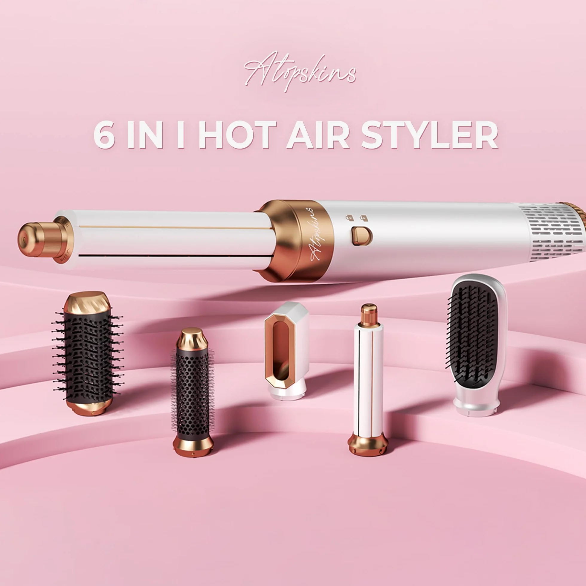 Atopskins Air Styler 6 en 1 Airbrush Hair Styler Pro Cheveux Brosse Soufflante Sécher Boucler Lisser