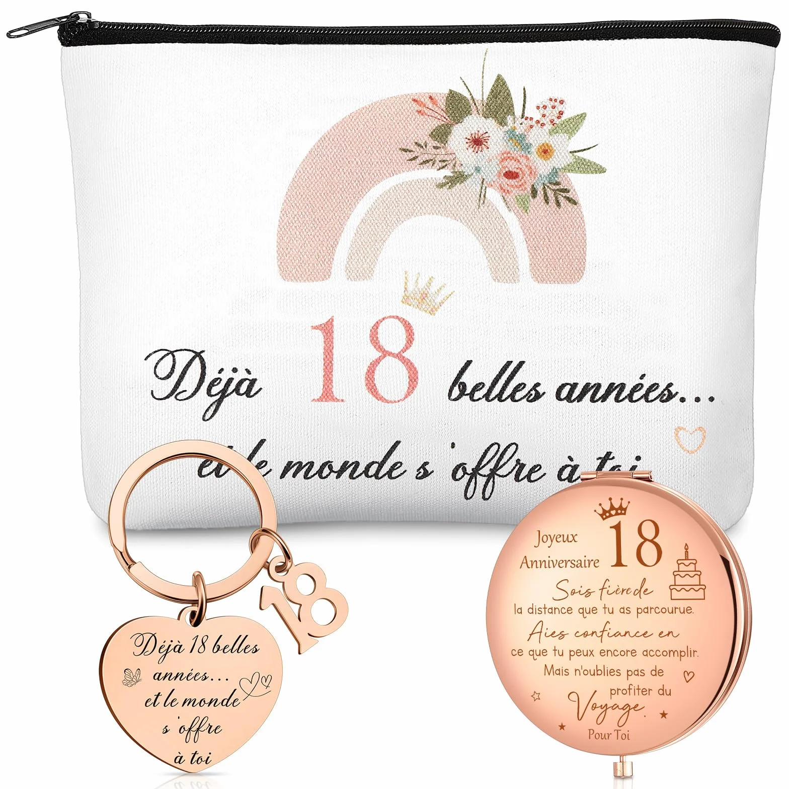Trousse de Toilette avec Fermeture Éclair et Porte-Clés Cadeau pour 18 Ans Fille