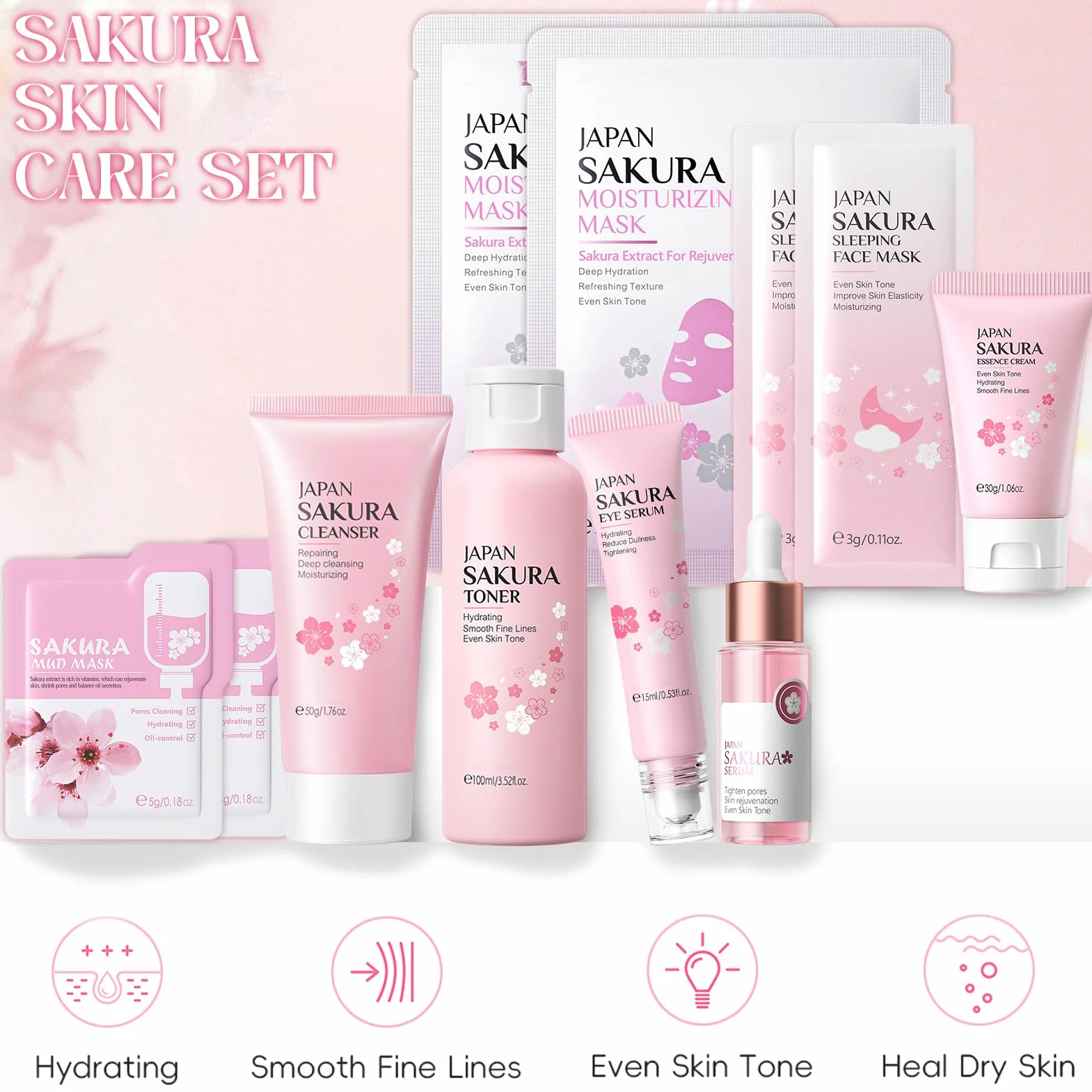 Sakura Kit de soin du visage 11 pièces anti-âge pour femmes