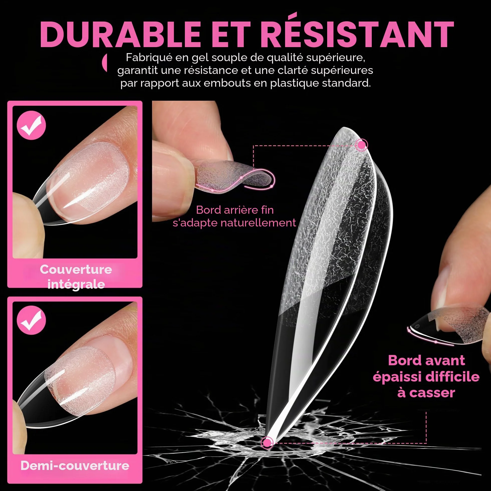 UNA GELLA Capsule Américaine Ongle Amande Court 216 Pièces 12 Tailles pour Extensions Acryliques DIY