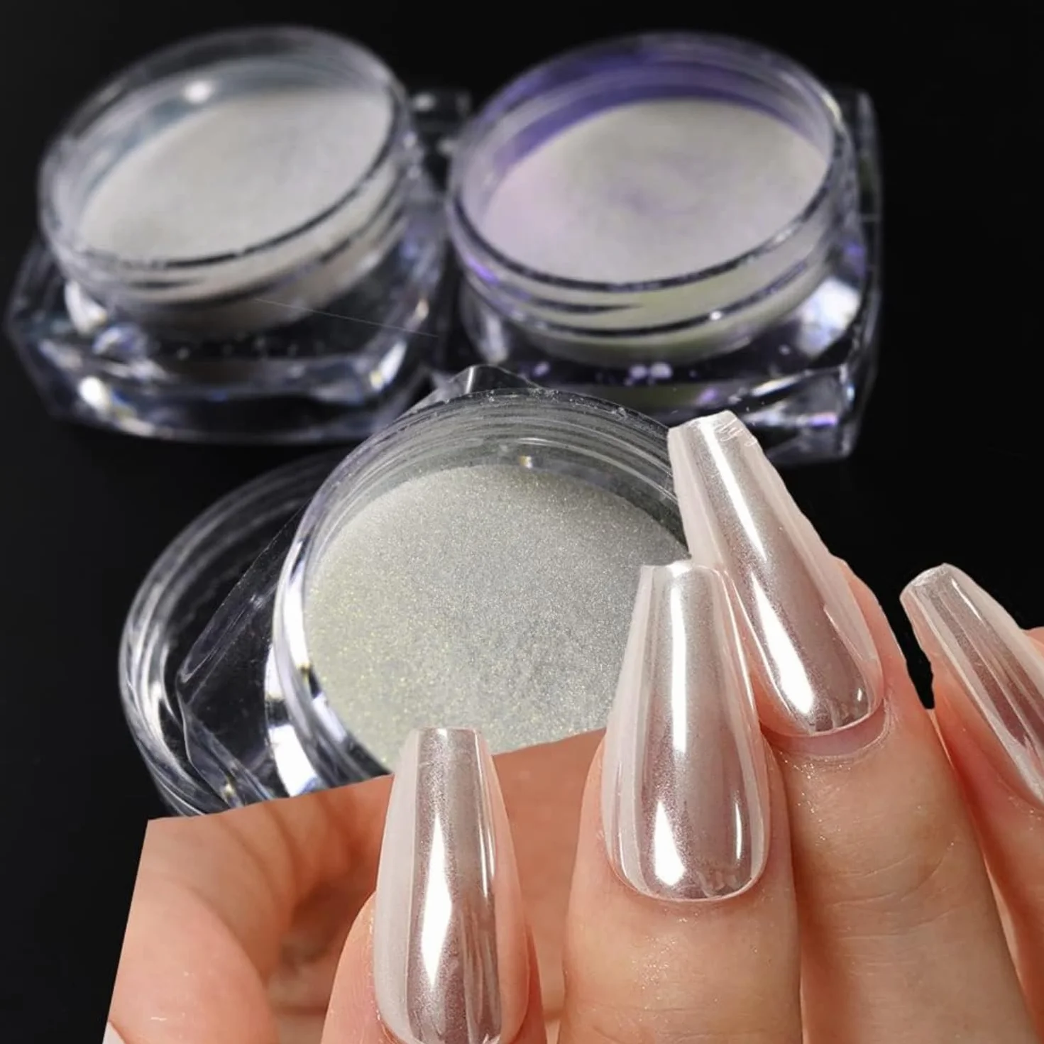 Poudre à ongles en chrome nacré blanc brillant pour nail art - Accessoire pour ongles - Poudre de pigment chromé