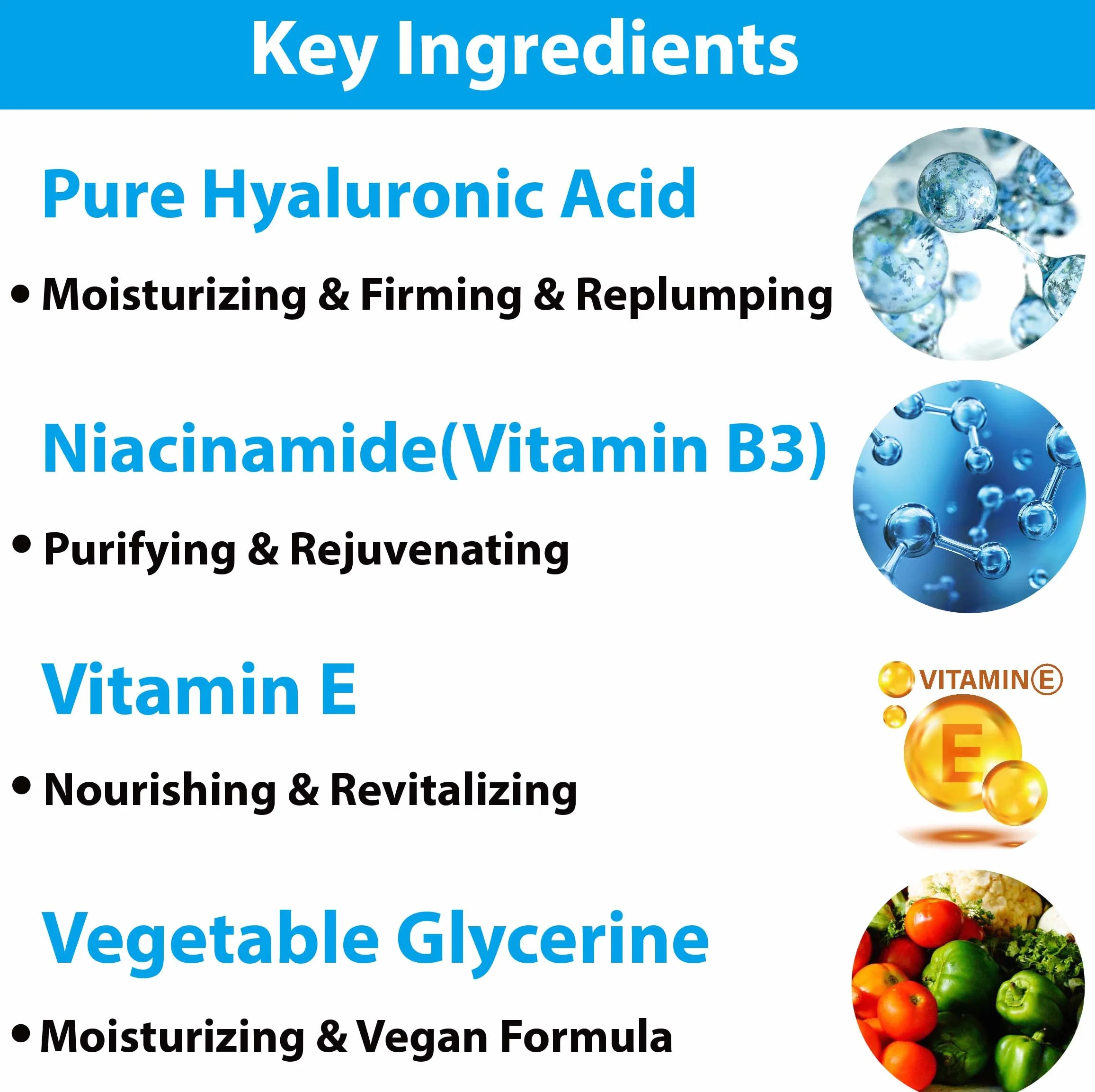 Masques pour Visage à l'Acide Hyaluronique, Niacinamide, Vitamine E 8,5% Hydratant Peau Sensible