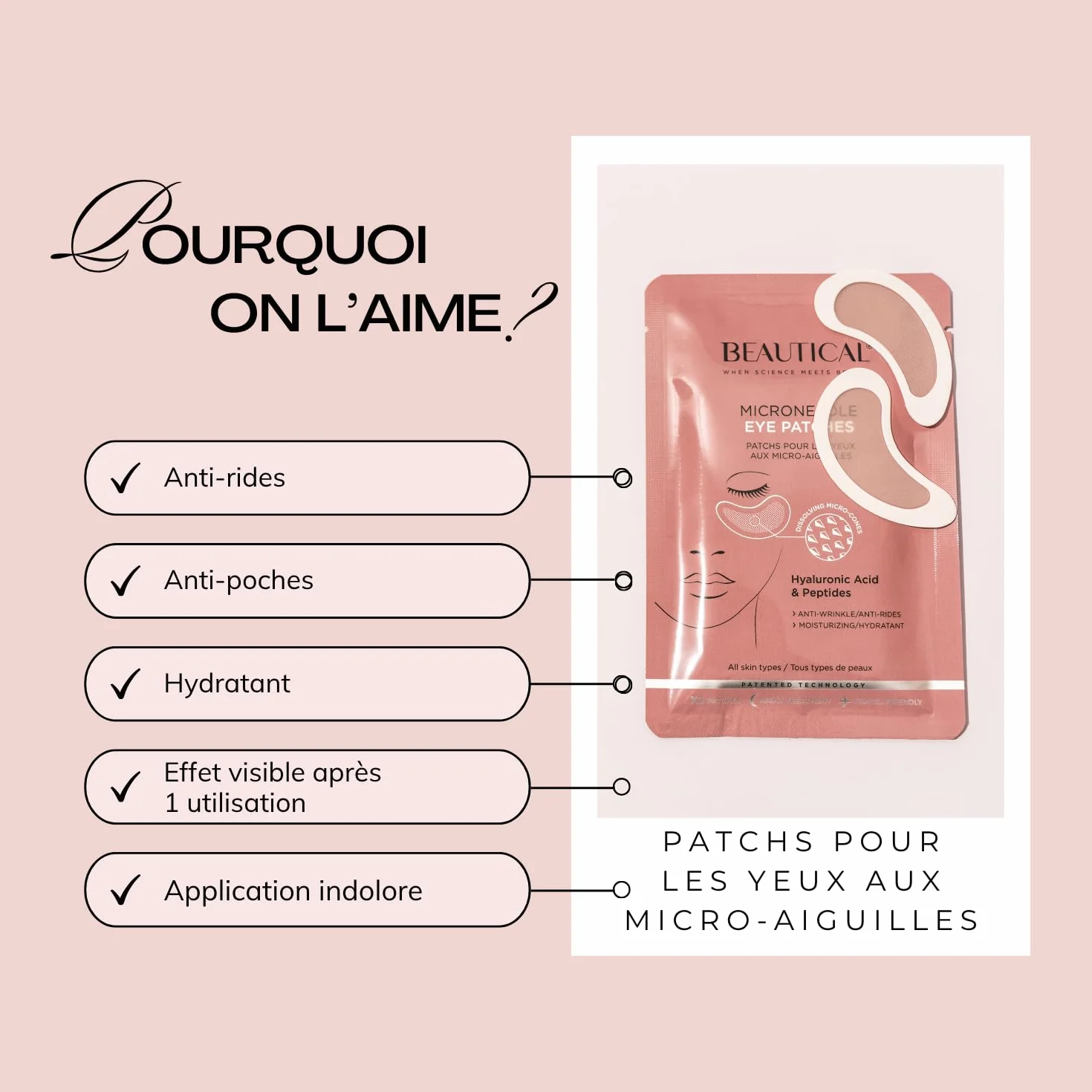 Patchs pour les yeux aux Micro-aiguilles Anti-poches Anti-rides Acide Hyaluronique Peptides 1 paire