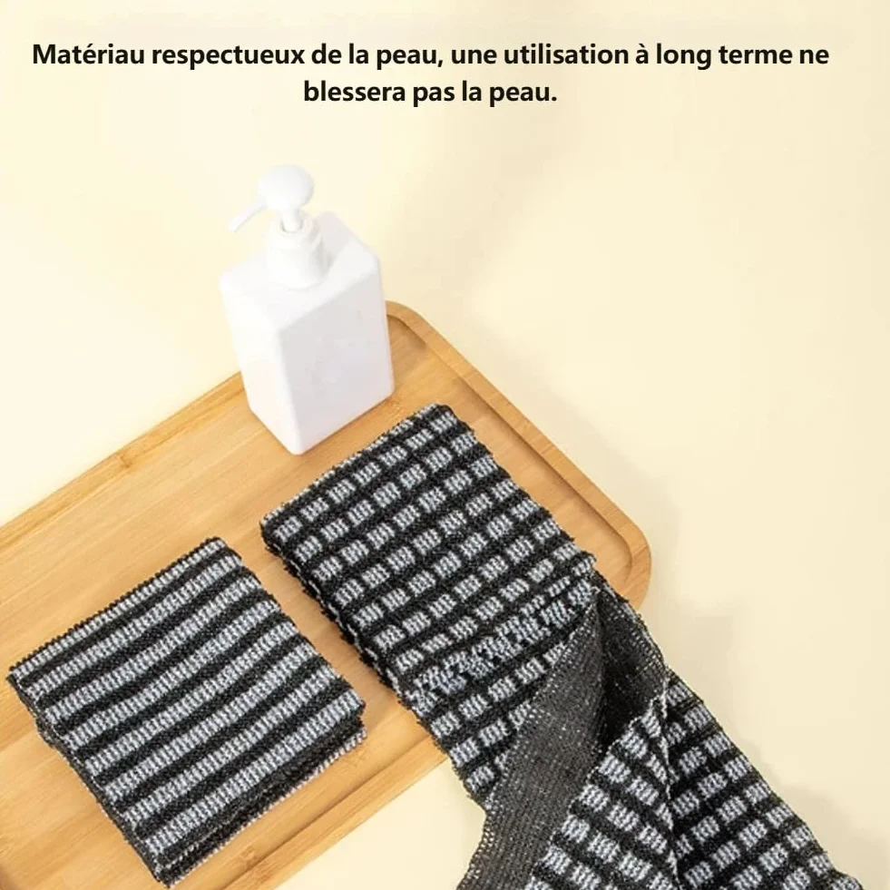 Serviette Exfoliante Douche Bambou Charbon Actif Exfoliation Douce Séchage Rapide 3 Pièces