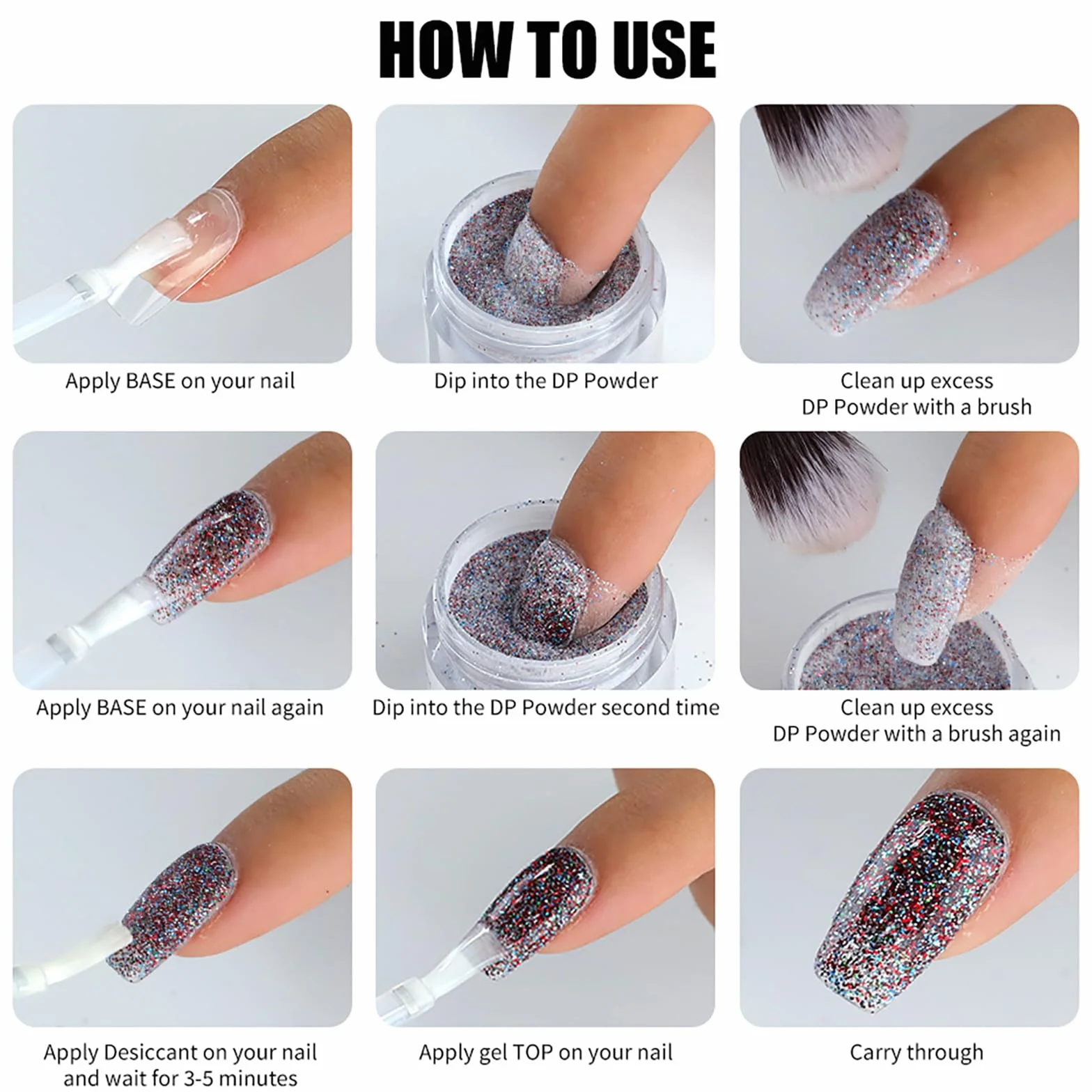 Kit Dip Powder 8 Couleurs Manucure Professionnel avec Activateur Base Top Coat French Set 02