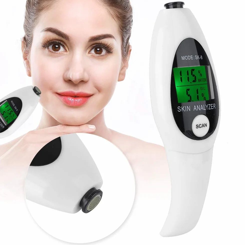 Analyseur de peau avec affichage numérique à cristaux liquides, moniteur d'humidité de la peau de l'analyseur de peau pour soins de la peau, appareil de mesure facial sensible sensible(blanc)