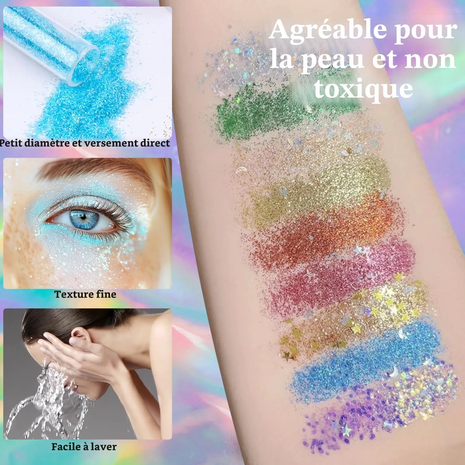 Poudre de Paillettes Nail Art 48 Couleurs 240 g Glitter Cosmétique Résine Époxy DIY
