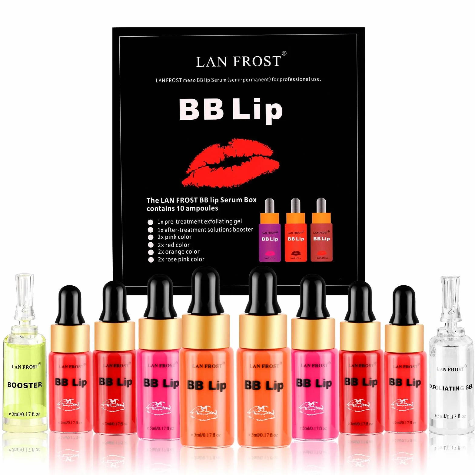 BB Lip Glow Ampoule Sérum de Démarrage Semi Permanent Maquillage Traitement Maquillage Gloss BB Lip Sérum Contient 8 Flacons de Sérums Lips Care Gel Exfoliant et Sérums Baume à Lèvres