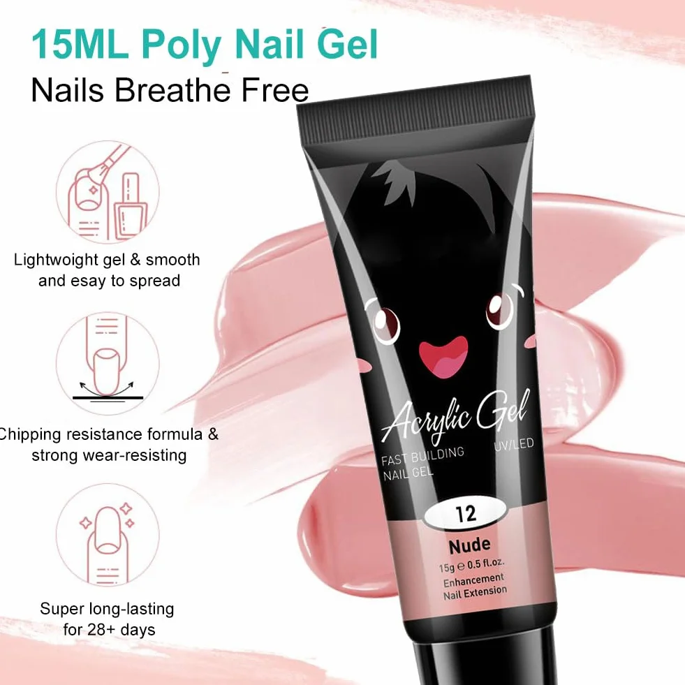 Poly Extension Gel Kit, Gel d'Extension d'Ongles en Poly, Démarrage pour Extensions d'Ongles Polygel