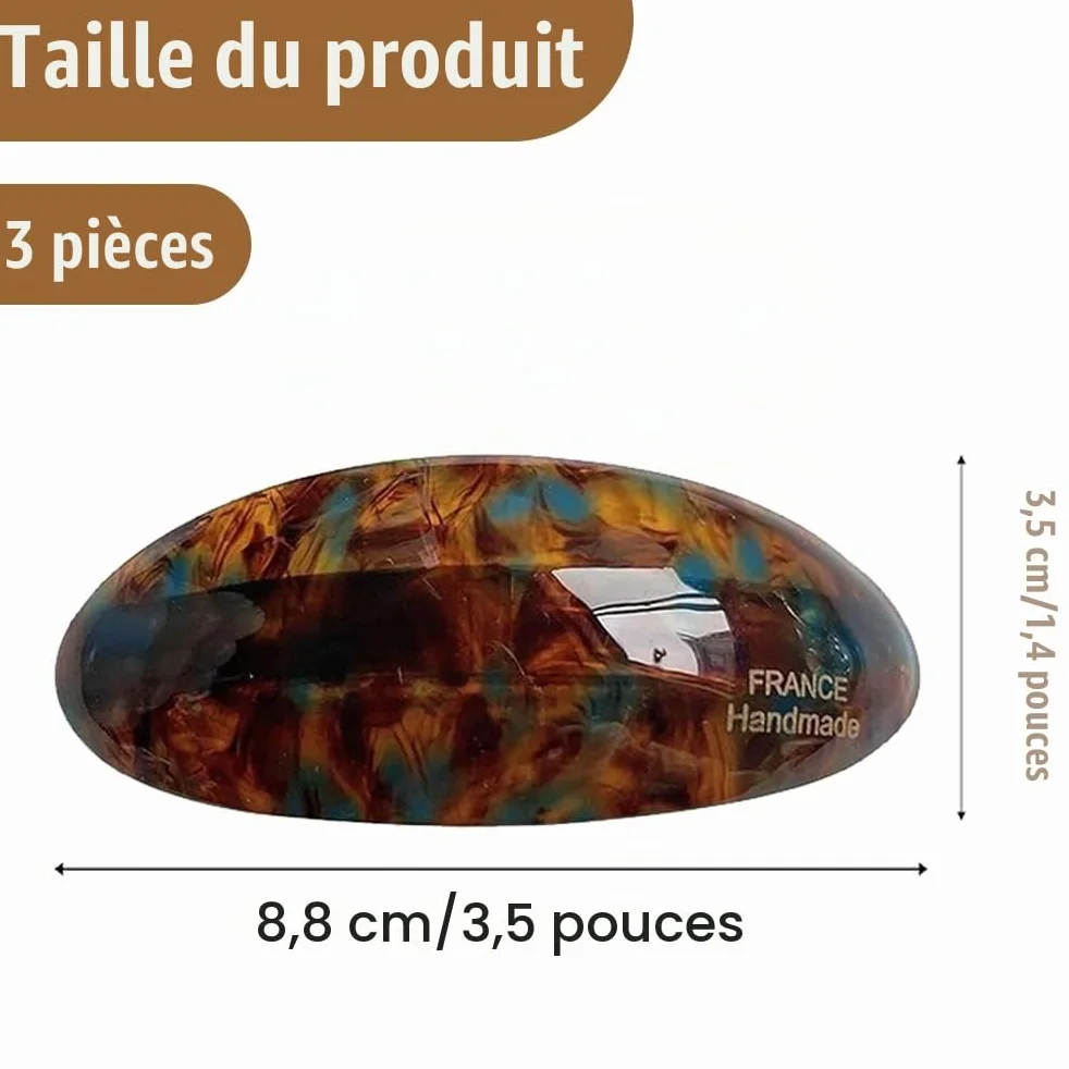Ensemble de 3 barrettes ovales en fibre d'acétate, barrettes vintage de grande taille en écaille française, adaptées aux femmes et aux filles aux cheveux épais