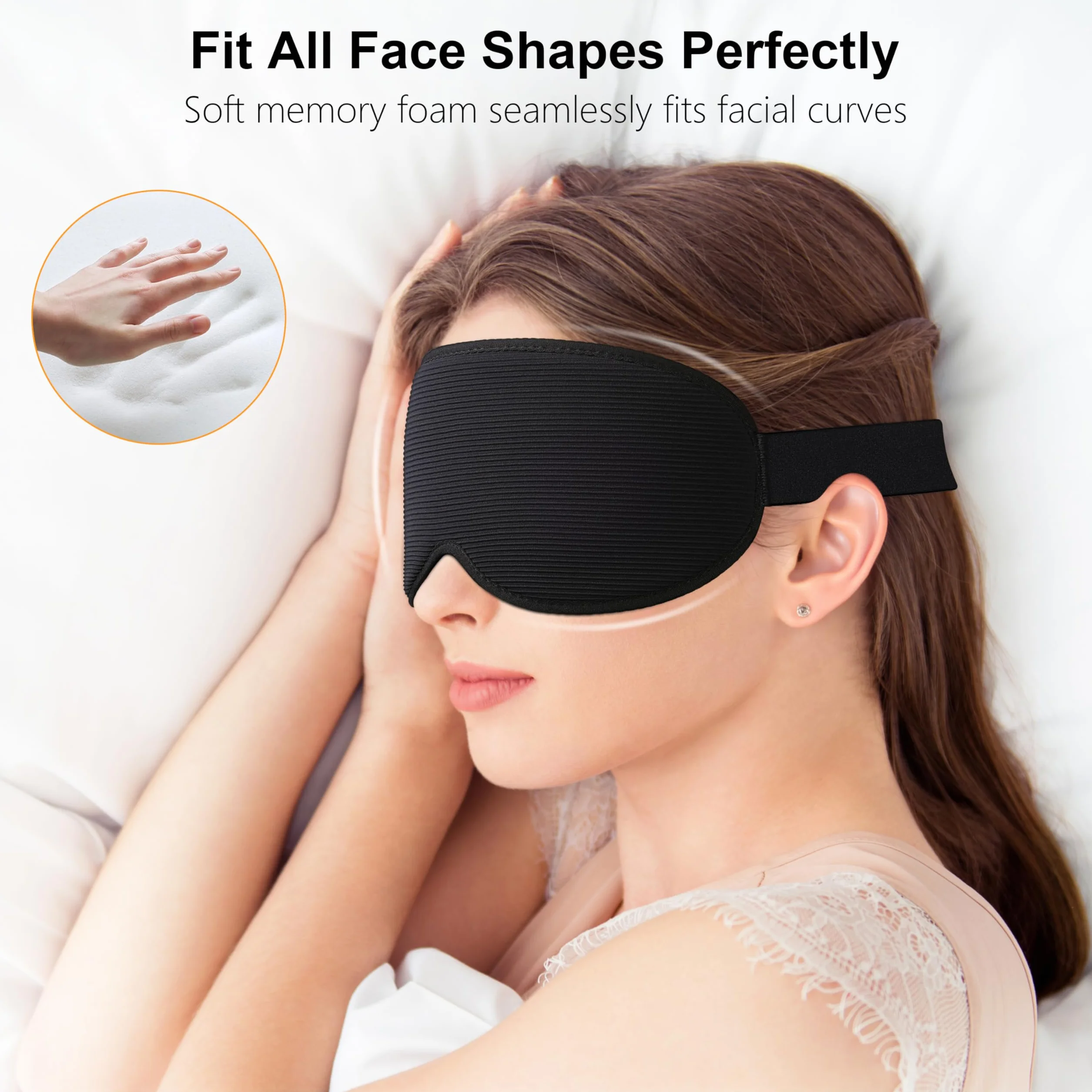 Gritin Masque de Nuit 3D Anti-Lumière Zéro Pression Oculaire Design Elargi Bande Réglable Cache Yeux pour Dormir